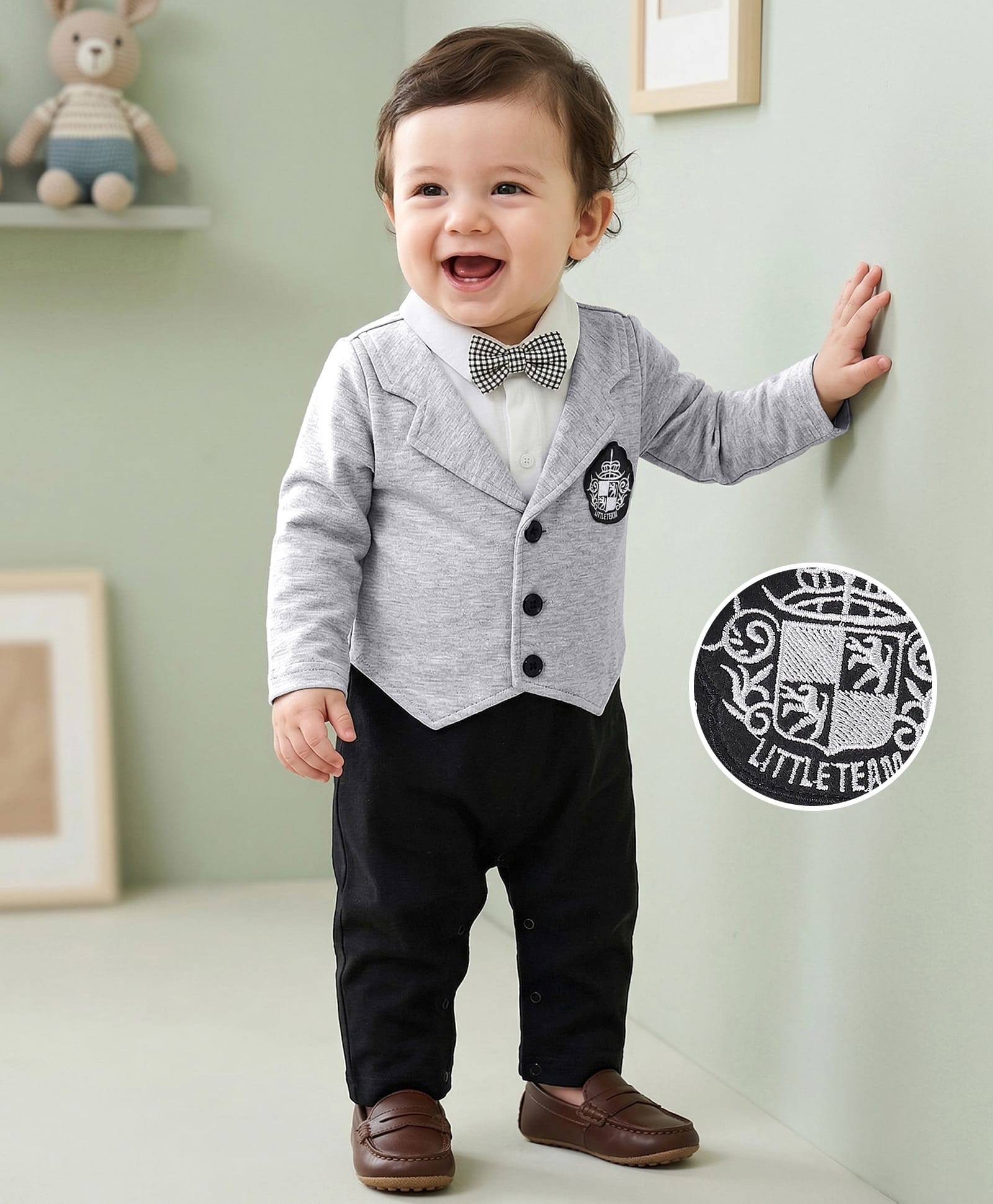 Mark & Mia Full Sleeves Party Romper with Bow - Black-image-19