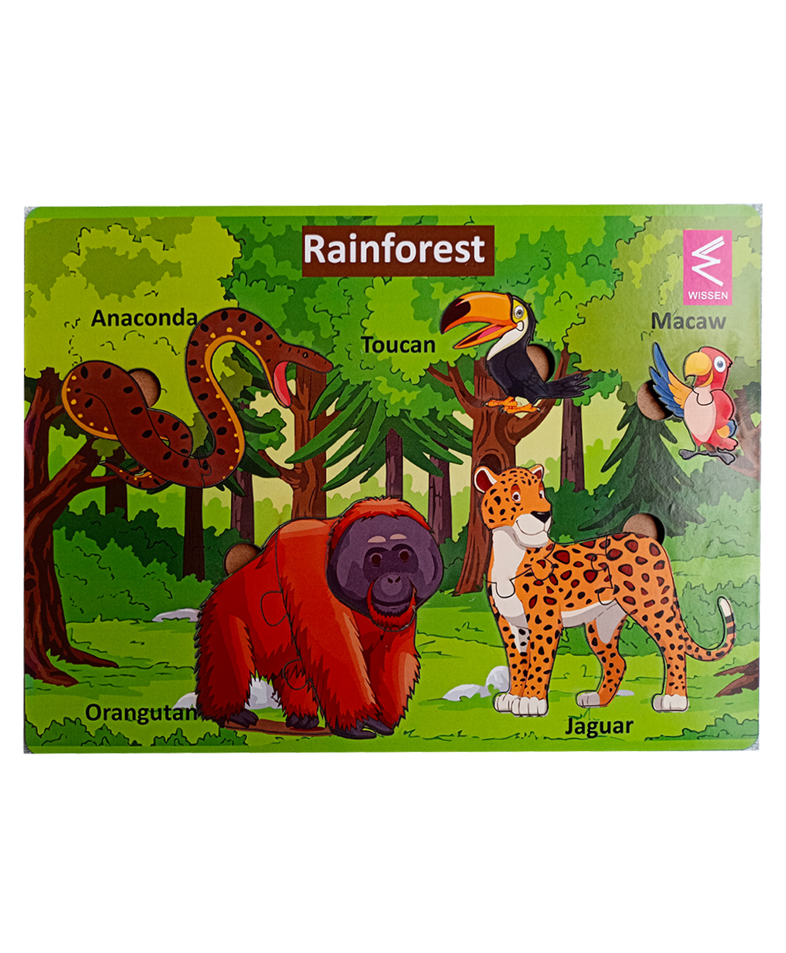 WISSEN Wooden Rainforest Habitat Learning Puzzle board game for kids (color may vary) - 12 Pieces-picture-3