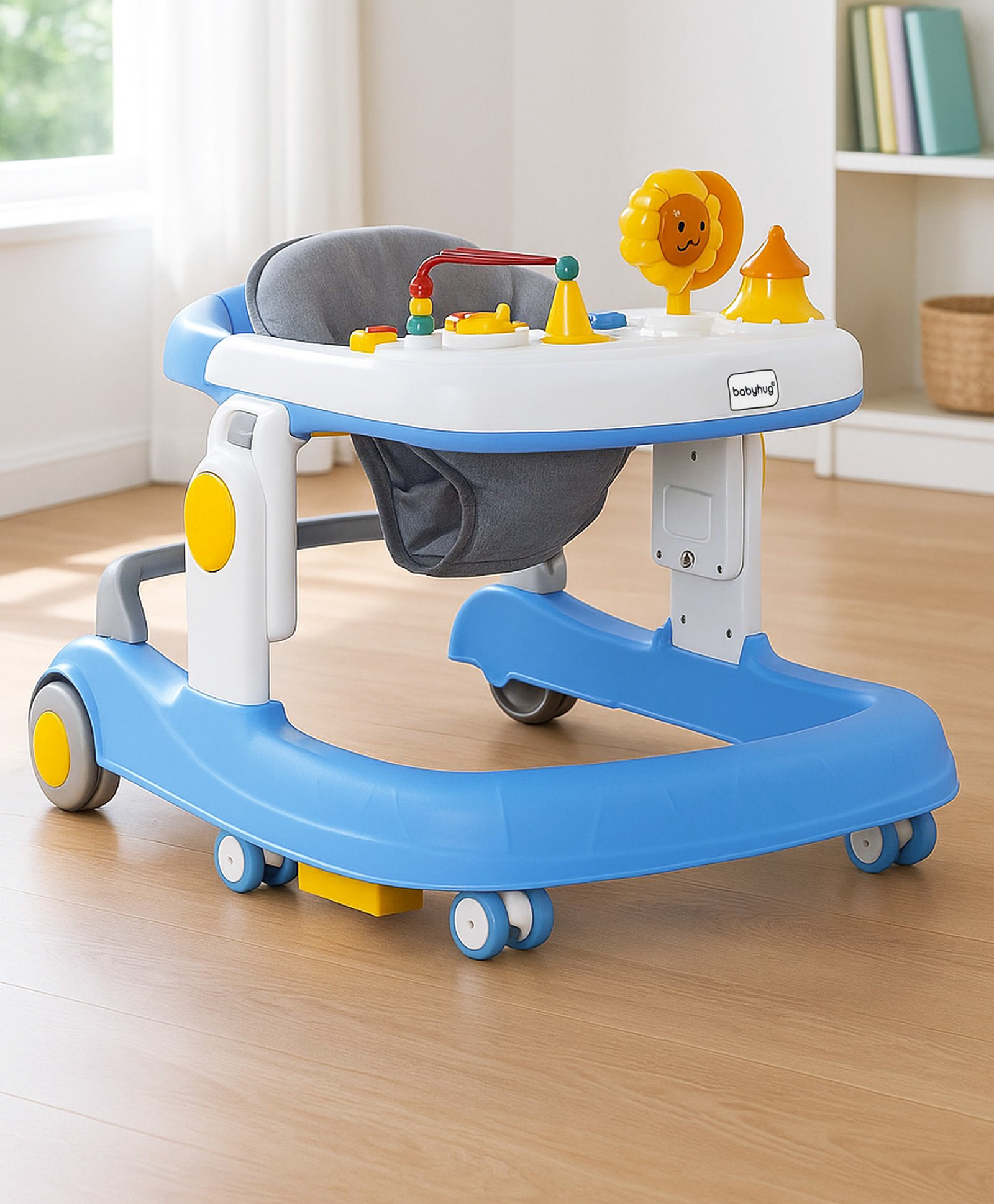 Babyhug Zest Musical Baby Walker With Adjustable Height Toy Bar & Anti Fall Protection- Light Blue & White-image-11