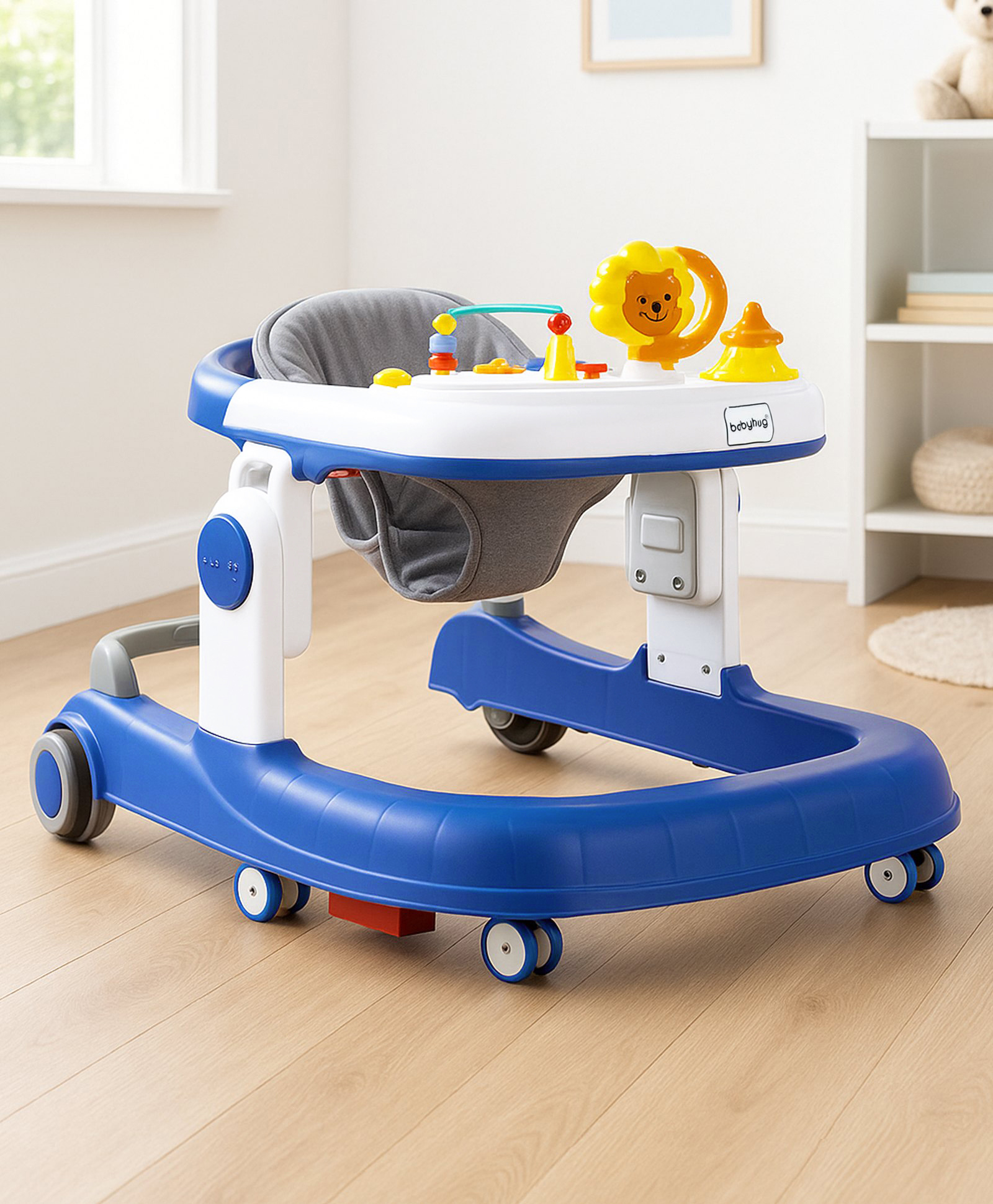 Babyhug Zest Musical Baby Walker With Adjustable Height  Toy Bar & Anti Fall Protection- Blue & White-image-10