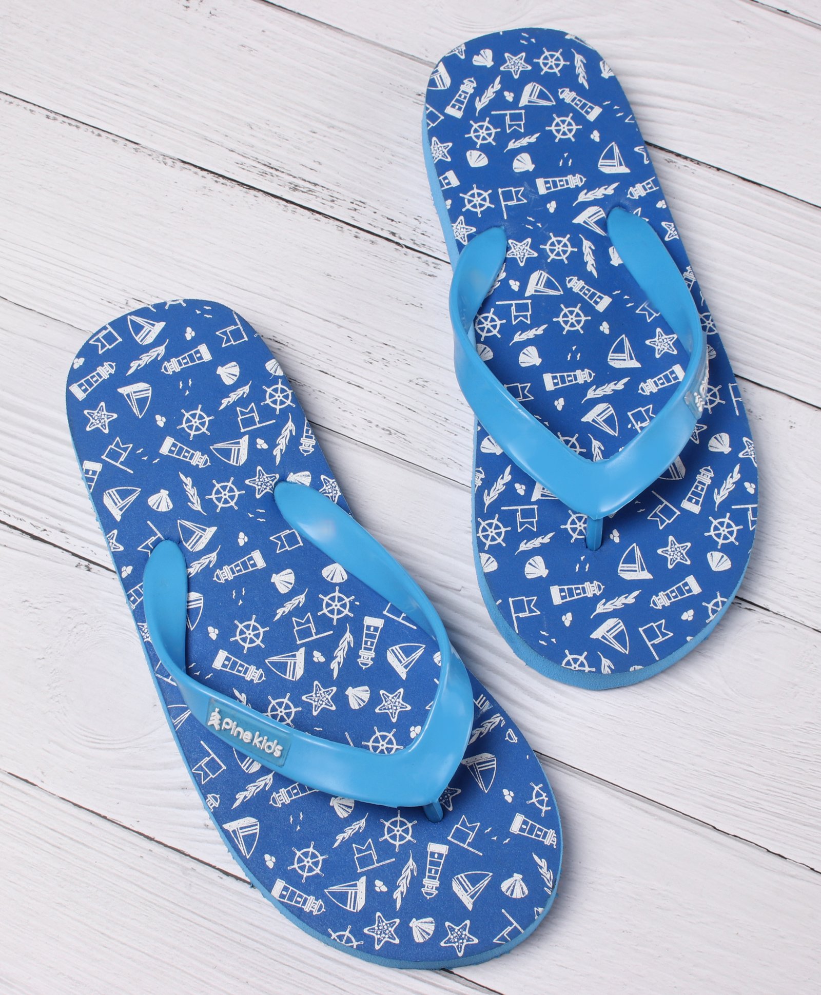 Pine Kids Slip On Flip Flops Sea Theme Print - French Blue-picture-11