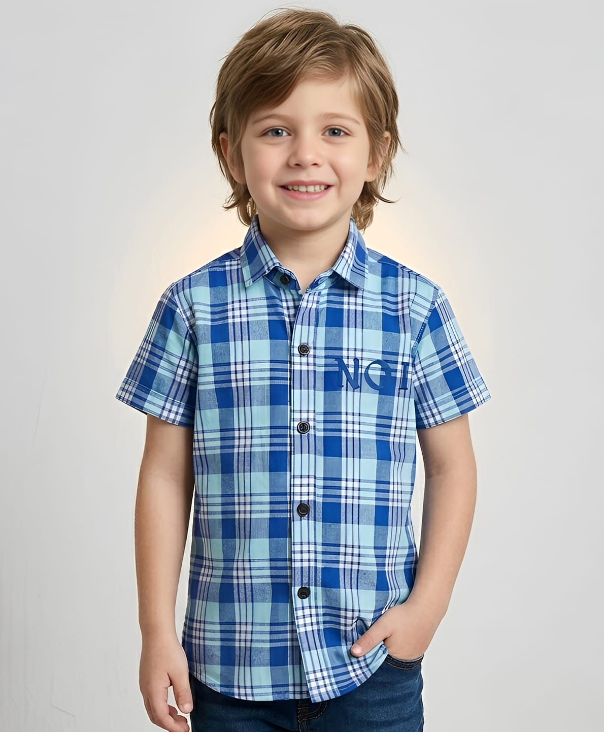 Polka Tots Half Sleeves Chequered Shirt - Blue-picture-23