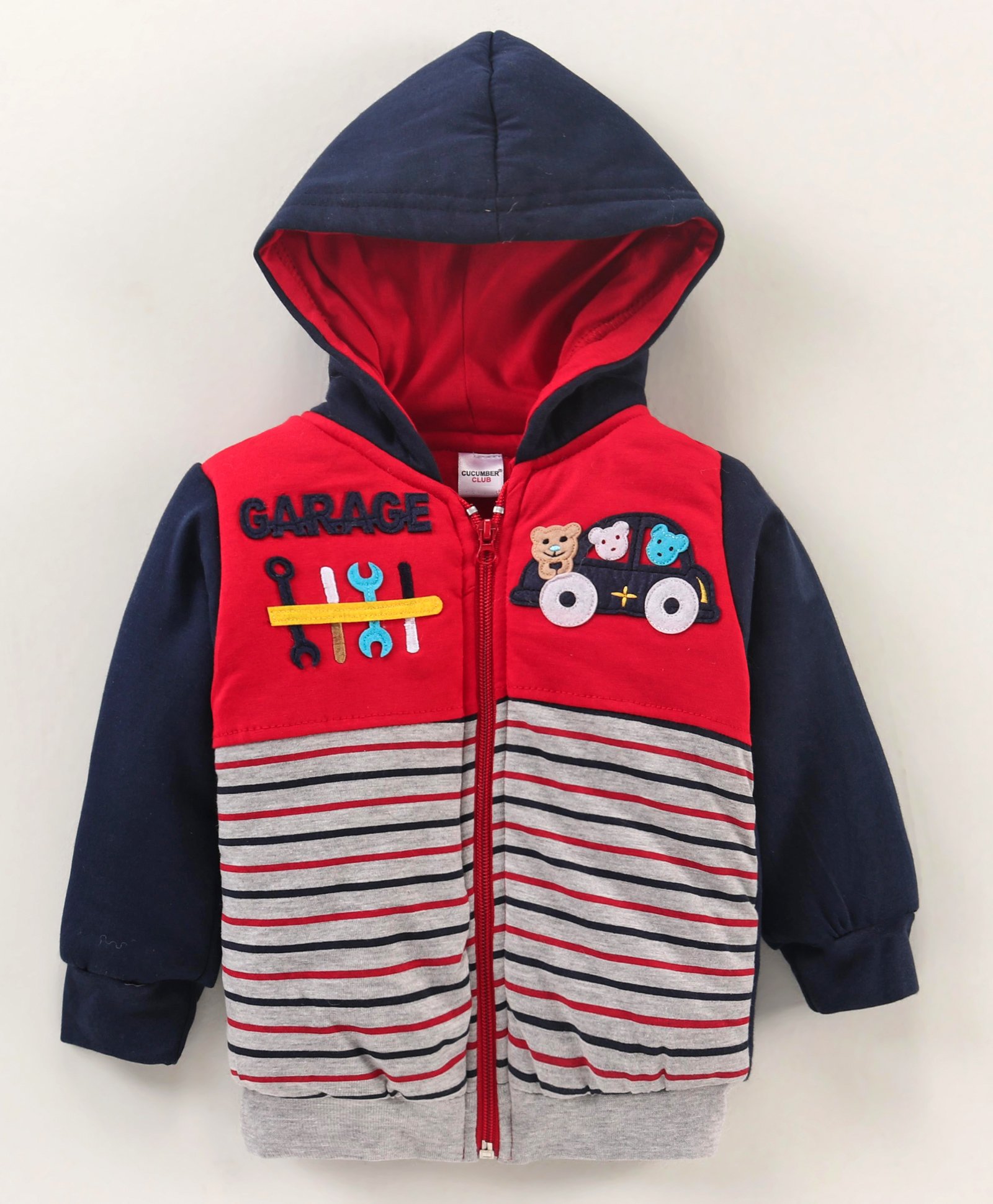 Cucumber Full Sleeves Hooded Sweatshirt Car & Text Patch - Navy Blue-image-28