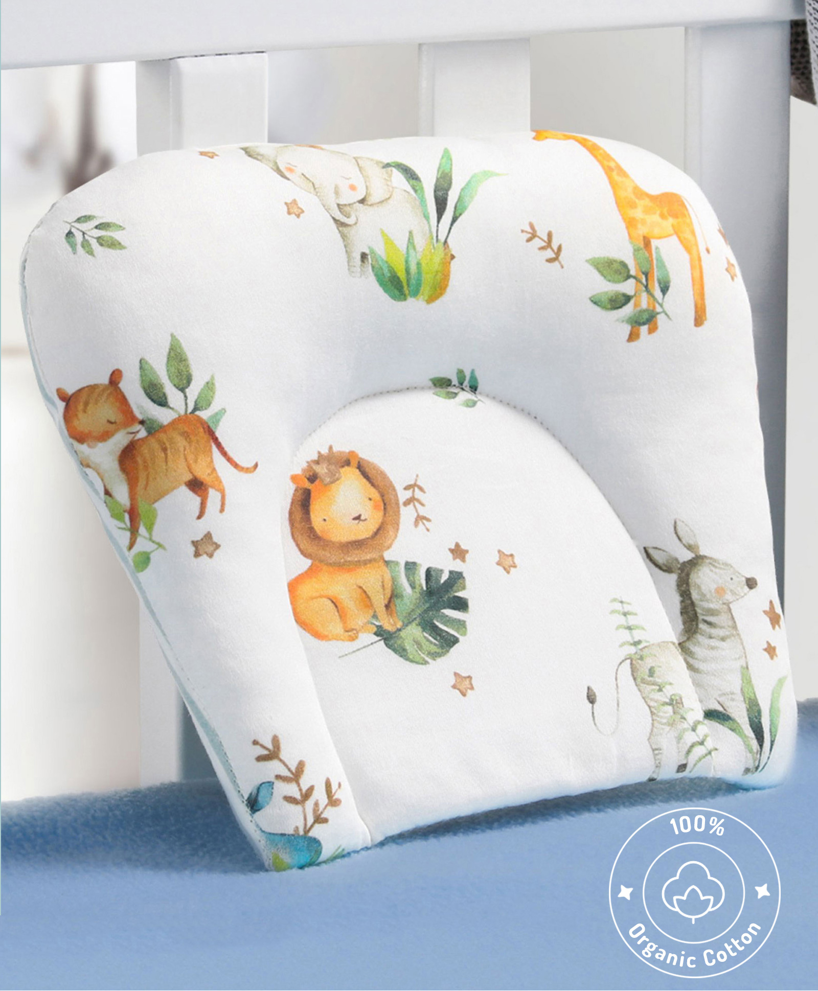 Bonfino Premium Organic Cotton U Shape Pillow African Safari Print - White-picture-14