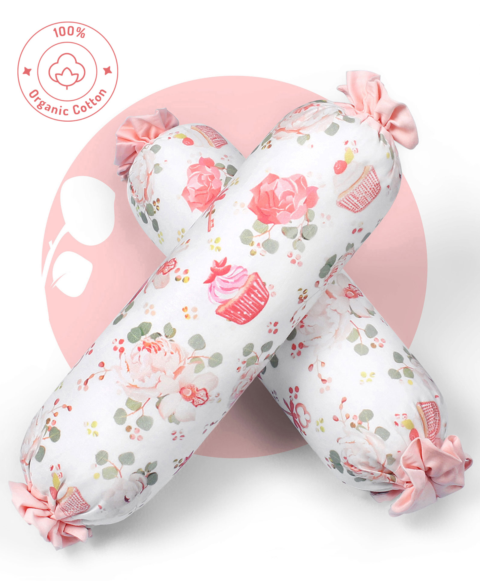 Bonfino Premium Organic Cotton Bolsters Set of 2 Cupcake Print - Pink-picture-27
