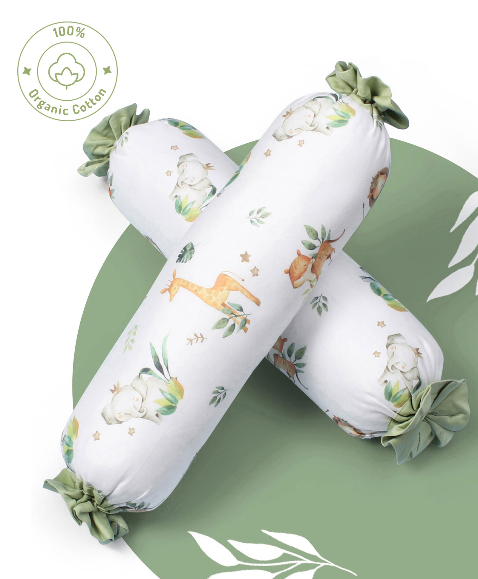 Bonfino Premium Organic Cotton Bolsters Set of 2 African Safari Print - Green-image-23