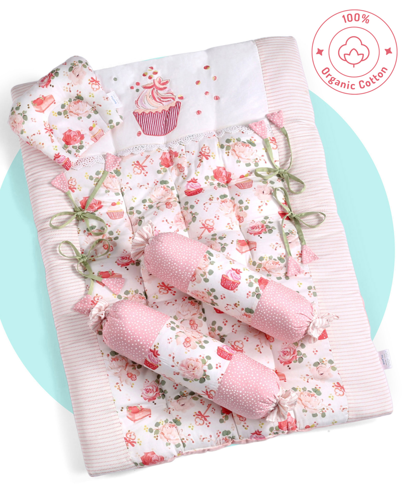 Bonfino Premium Organic Cotton Gadda Set Cupcake Print -Pink-picture-6