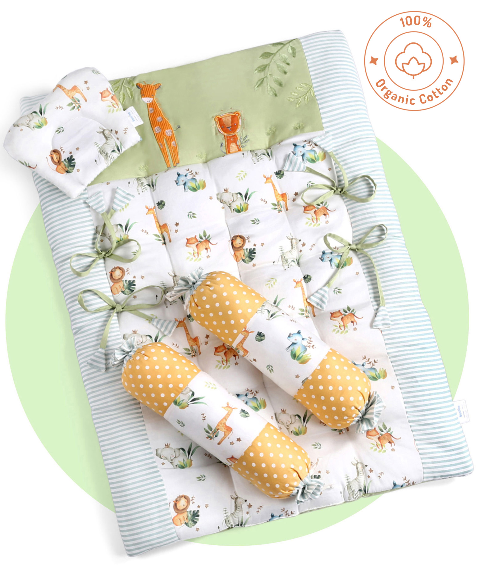 Bonfino Premium Organic Cotton Gadda Set African Safari Print - Green-image-18