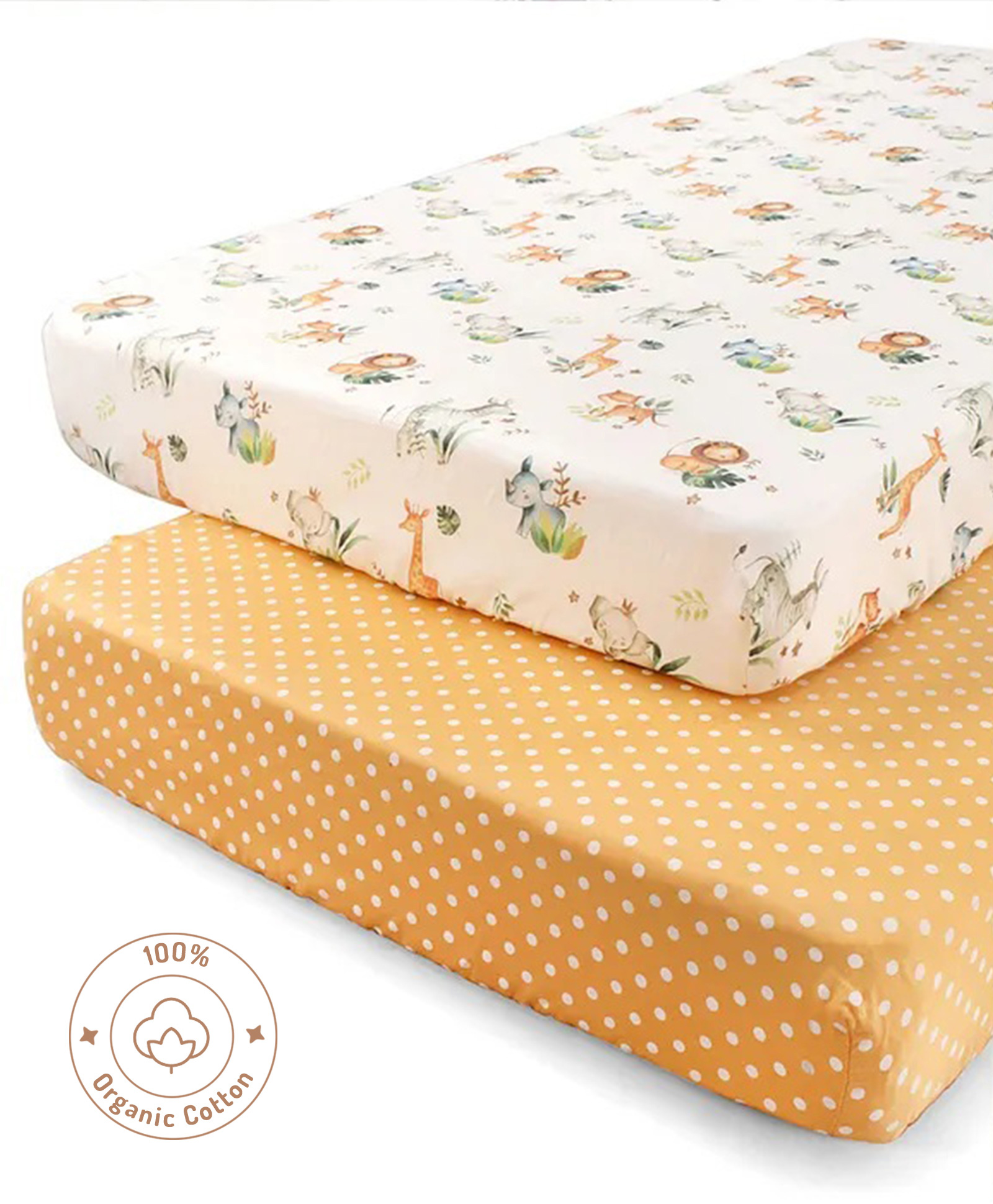 Bonfino Premium Organic Cotton Fitted Crib Sheet Set of 2 African Safari Print - Yellow-picture-35