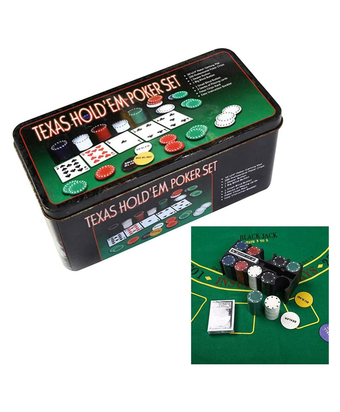 DOMENICO World Casino Poker Set Playing Cards Gaming Mat in Tin Box - 200 Chips-image-16