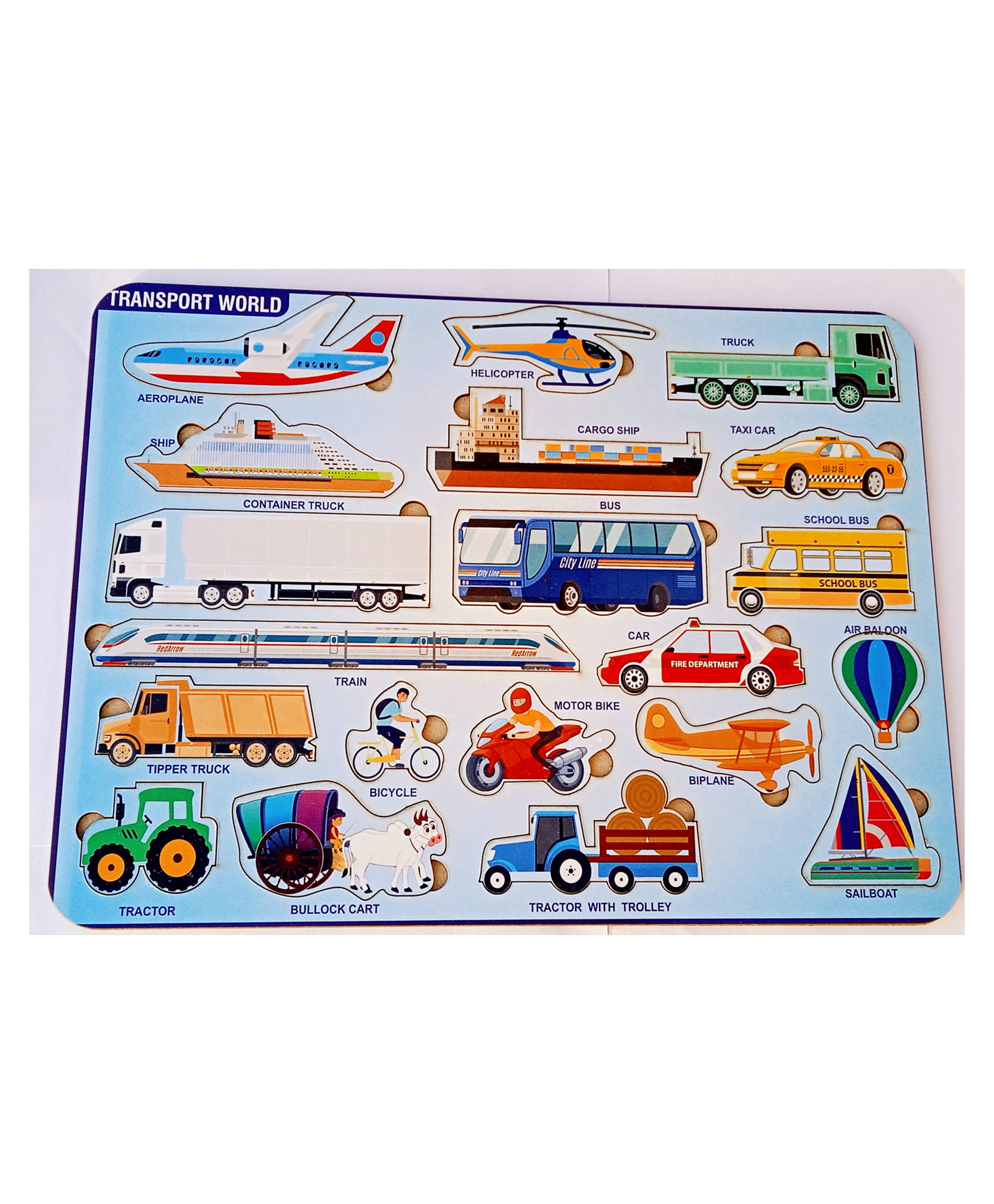 Fingo Brain Wooden Borad Puzzle Transport World Multicolour - 20 Pieces-image-20