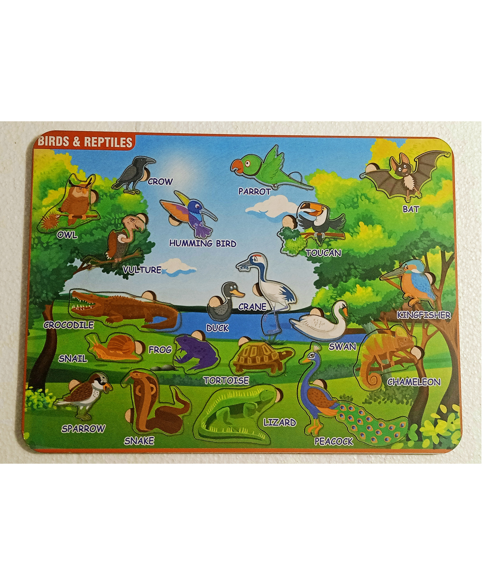 Fingo Brain Wooden Knob Puzzle Birds & Reptiles Multicolour - 20 Pieces-picture-13
