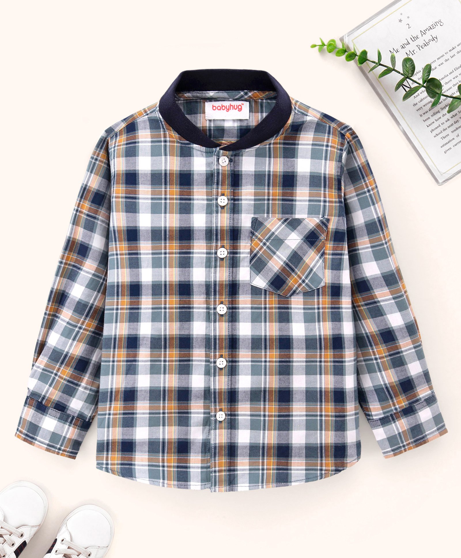 Babyhug Full Sleeves Cotton Checks Shirt - Green-image-6