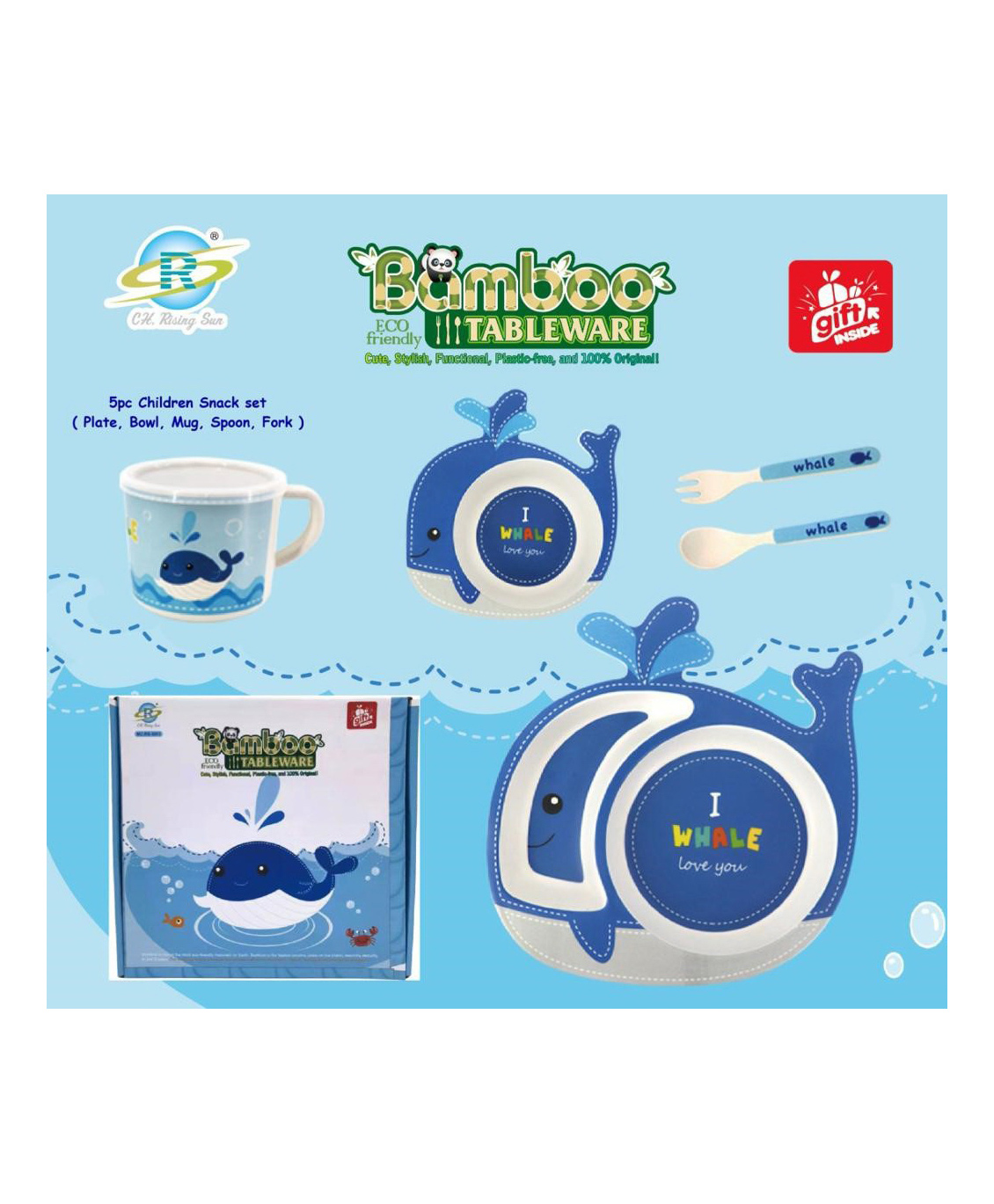 Sanjary Bamboo Tableware Whale Shape Pack Of 5 - Blue-image-15