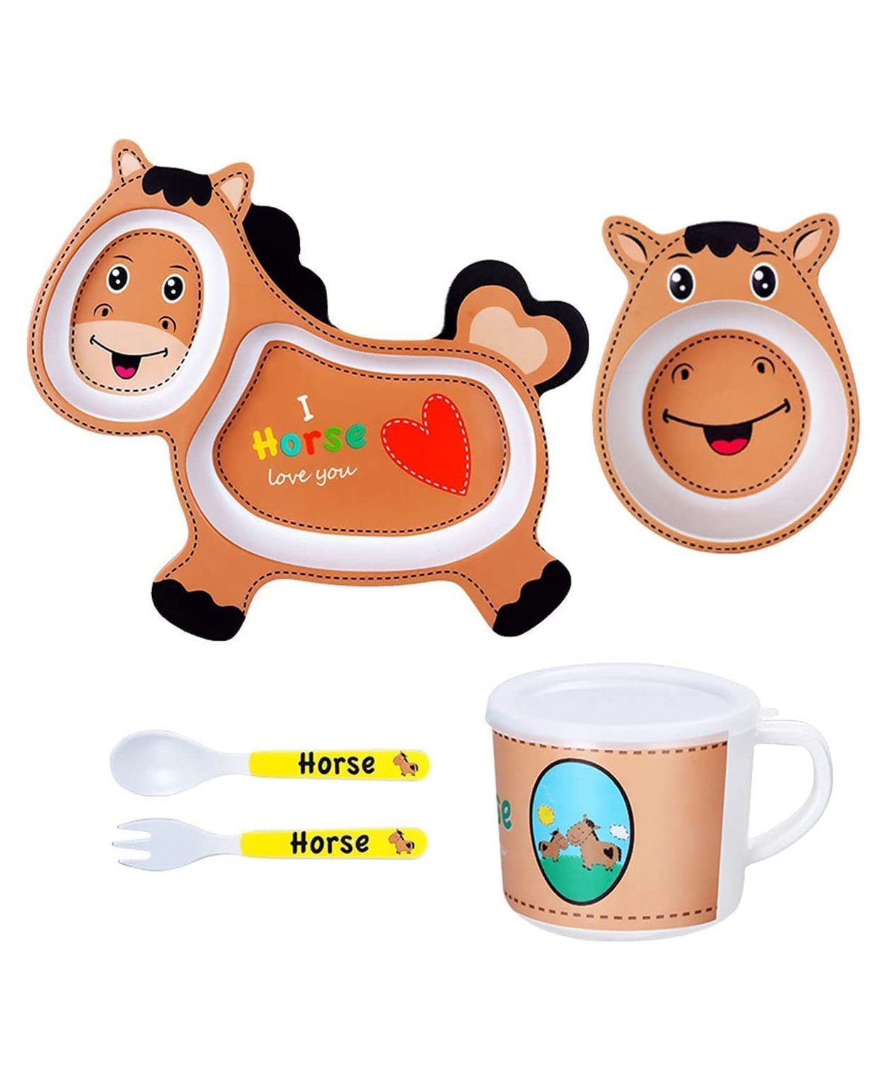 Sanjary Bamboo Tableware Horse Shape Pack Of 5 - Brown-picture-27