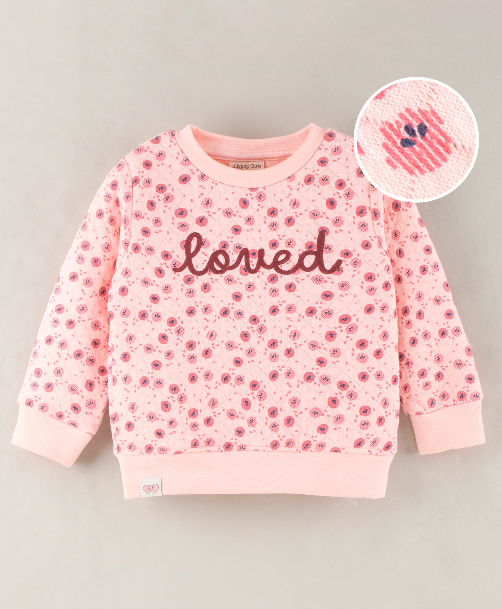 Ollypop Poly Fill Full Sleeves Sweatshirt Loved Text Print - Pink-picture-40
