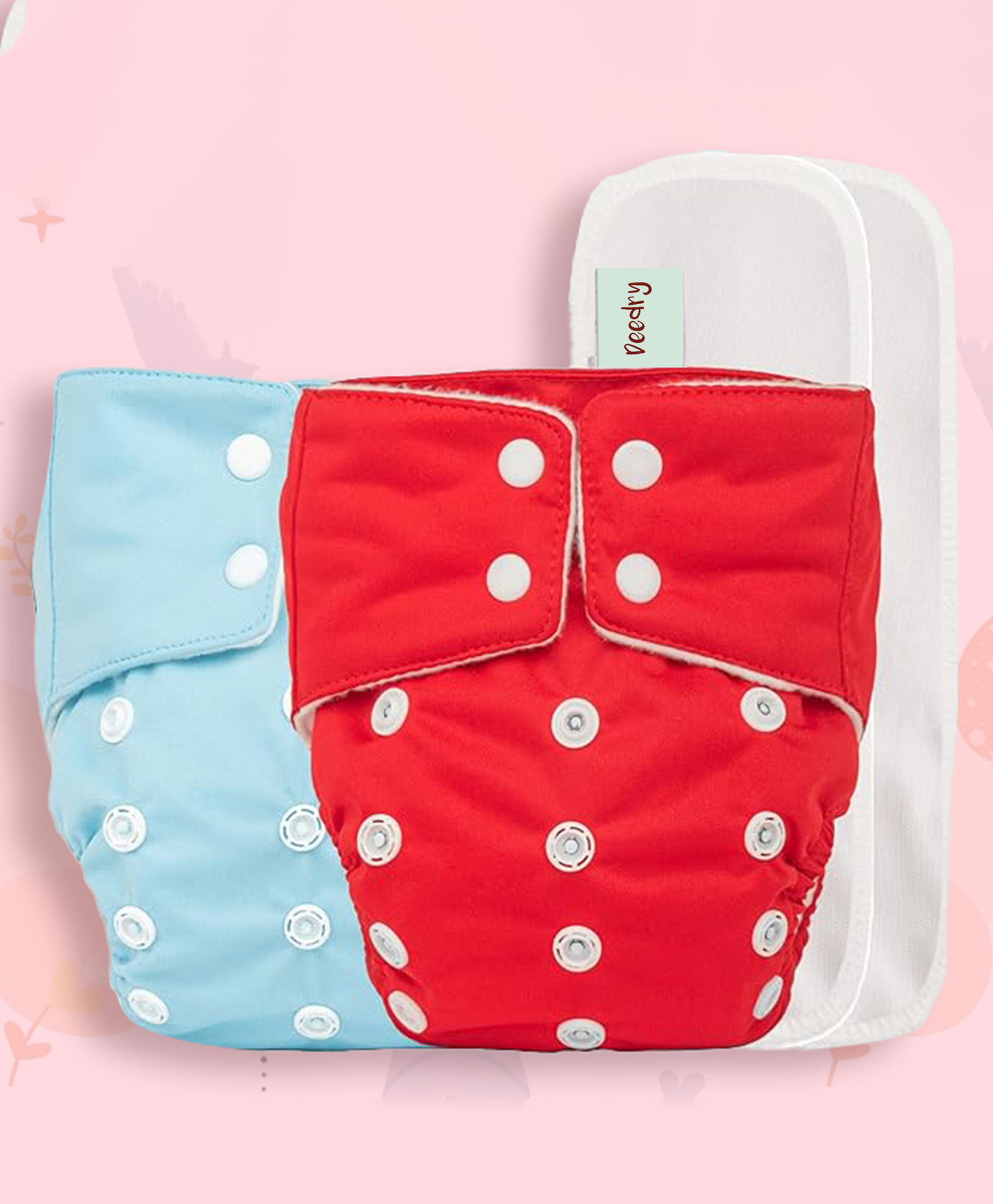 Deedry Reusable Cloth Diapers With Insert Pack of 2 - Red Pink-image-17