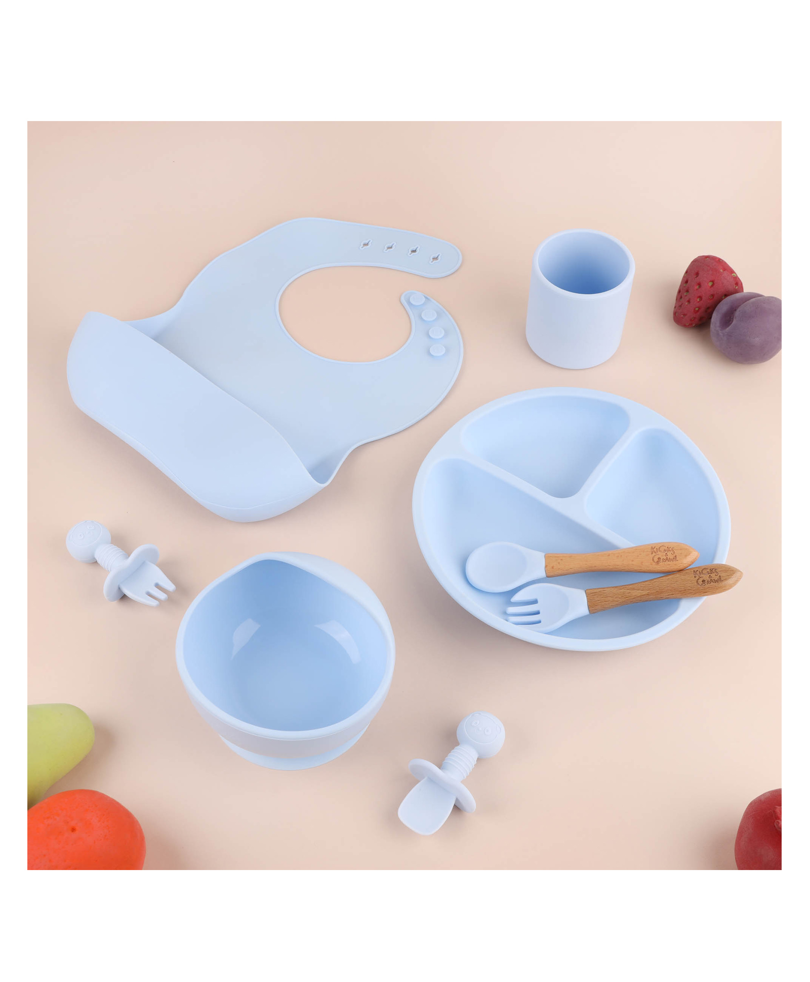 Kicks & Crawl Silicone Mealtime Set- Blue-image-9