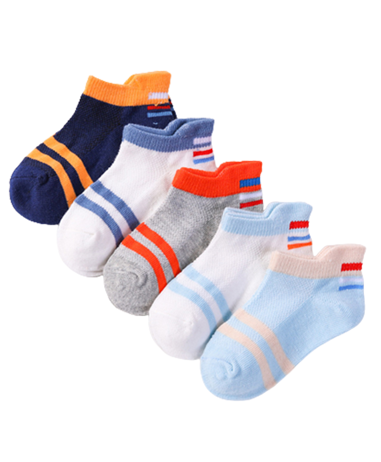 MOMISY Cotton Ankle Length Socks 2 Striped Pattern Pack of 5 - Multicolor-image-2