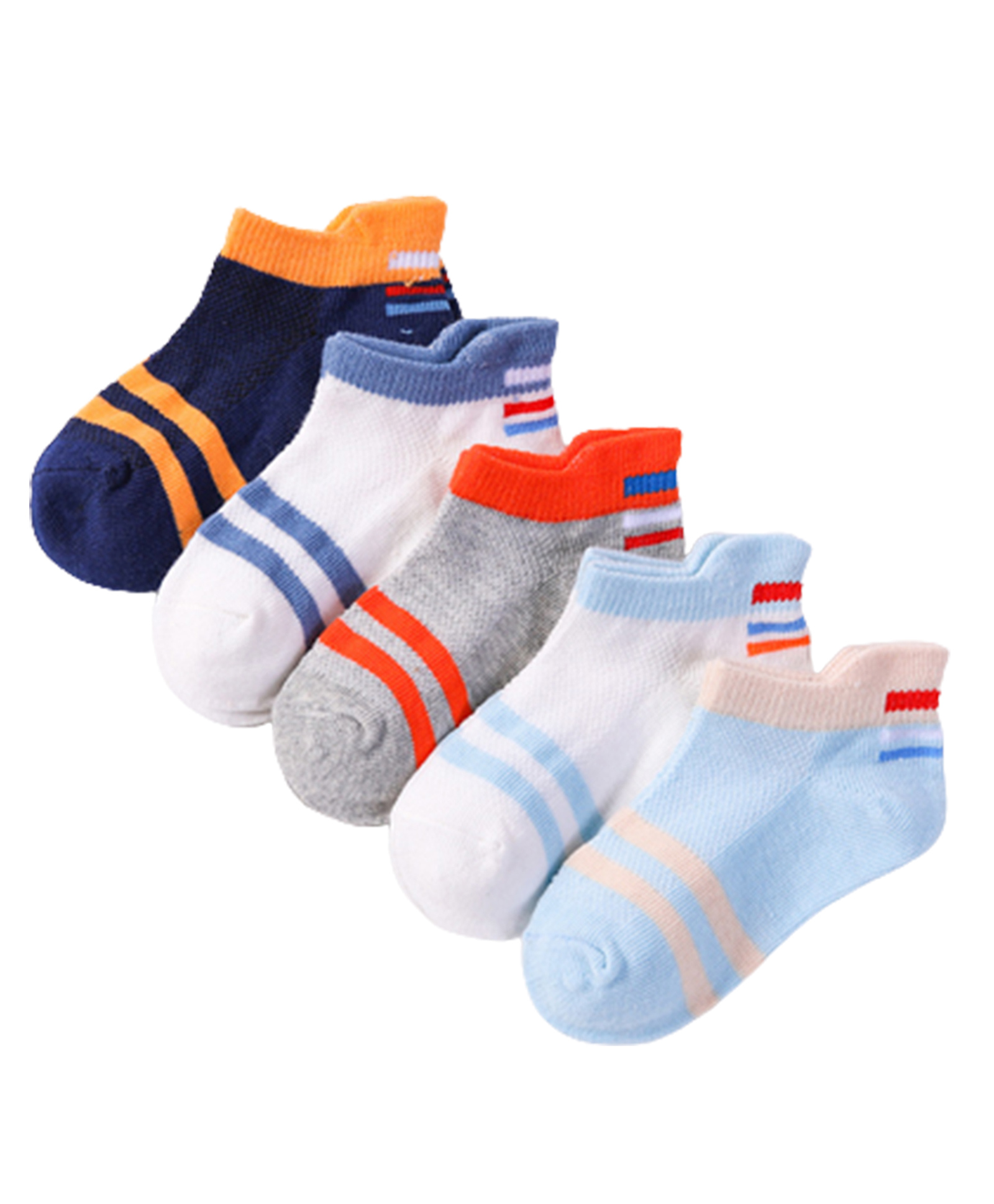 MOMISY Cotton Ankle Length Socks 2 Striped Pattern Pack of 5 - Multicolor-picture-30