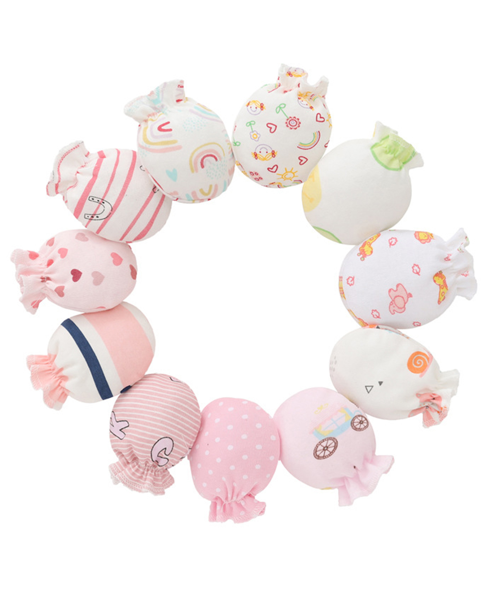 MOMISY 100% Cotton Mittens Pack Of 12 Pairs Flowers Fruits And Spots Print - Multicolour (Color and Design may vary)