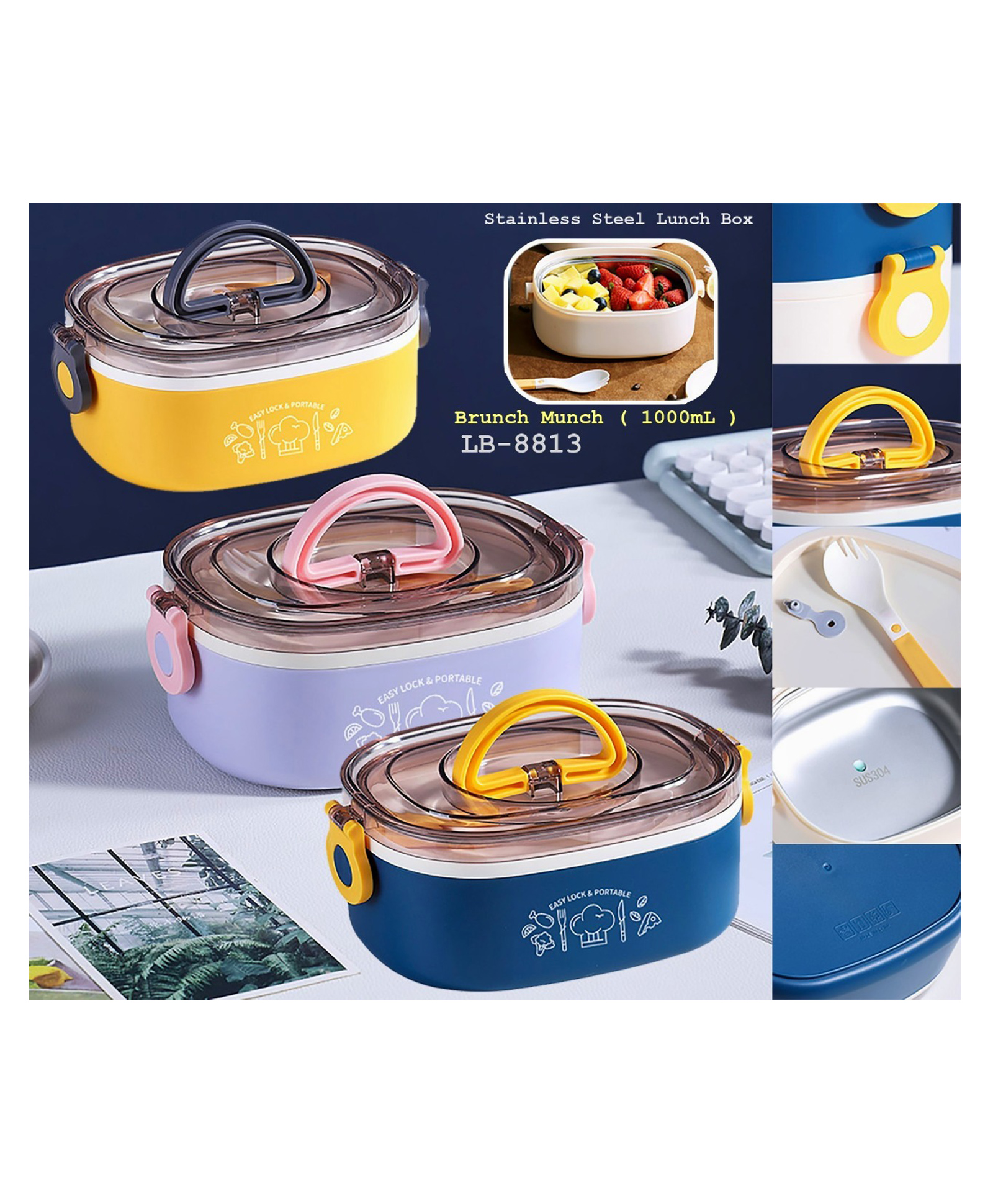 YAMAMA Leak Proof Thermal Insulation Multi Compartment Lunch Boxes Reusable Containers  - Pack of 1 (Color May Vary)-image-44