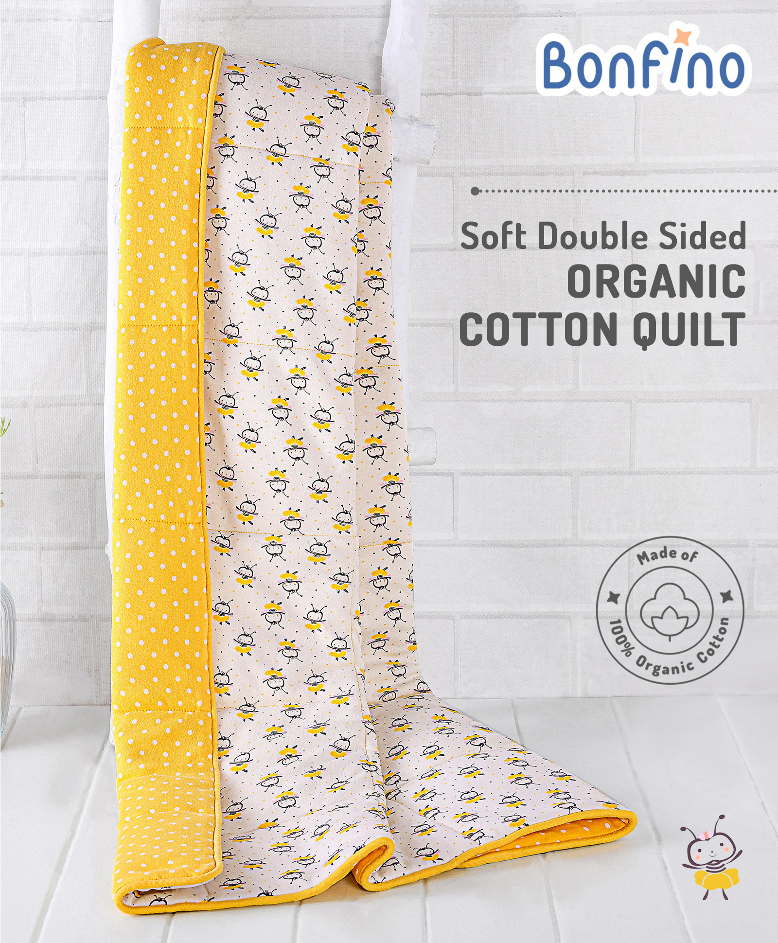 Bonfino Premium 100% Organic Cotton Quilt Honey Bee Print - Yellow-image-37