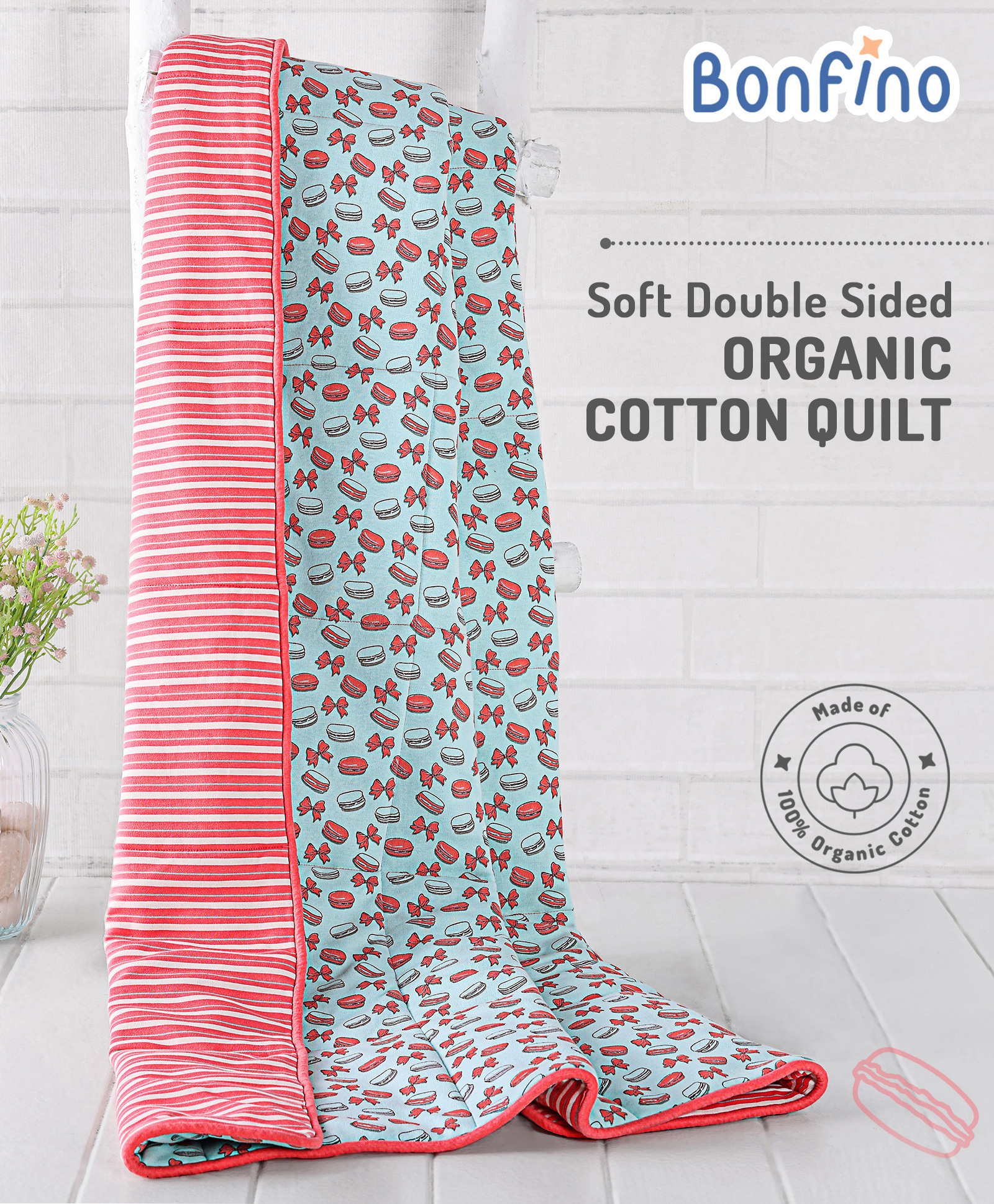 Bonfino Premium 100% Organic Cotton Quilt Macaroon Print - Pink-picture-3