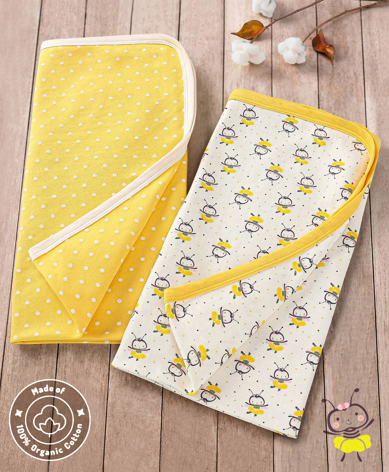 Bonfino Premium Cotton Single Ply Wrapper Set of 2 Honey Bee Print - Yellow-image-32