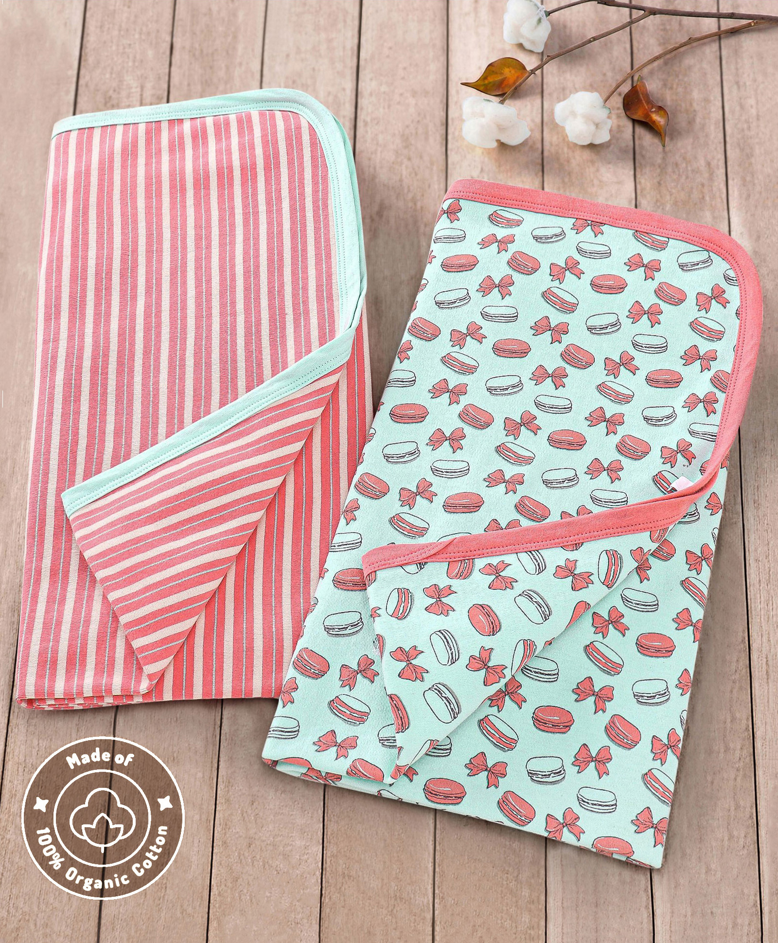 Bonfino Premium Cotton Single Ply Wrapper Set of 2 Macaroon Print - Pink-picture-9