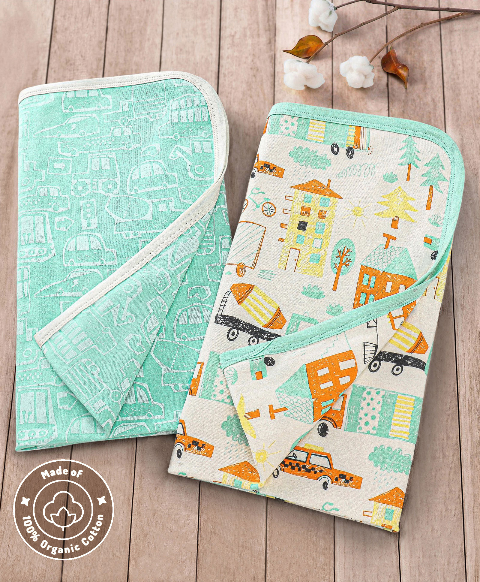 Bonfino Premium Cotton Single Ply Wrapper Set of 2 Transport Print - Blue-picture-10