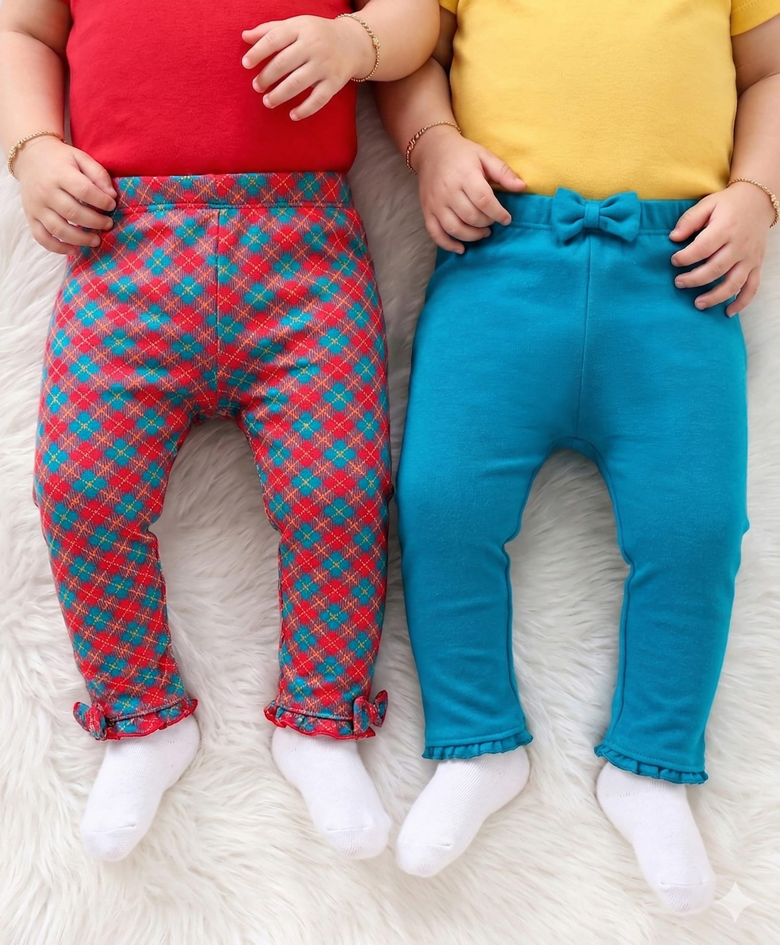 Babyoye Cotton Eco Consious Full Length Checks & Solid Leggings Pack Of 2 - Multicolour-picture-19