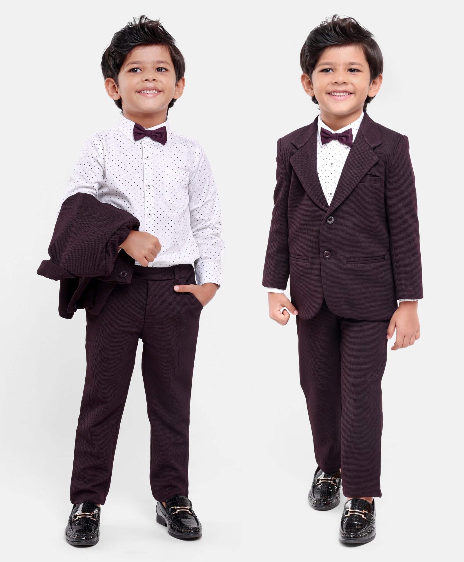 Babyhug Full Sleeves Party Suit with Bow Solid - Dark Purple-image-42