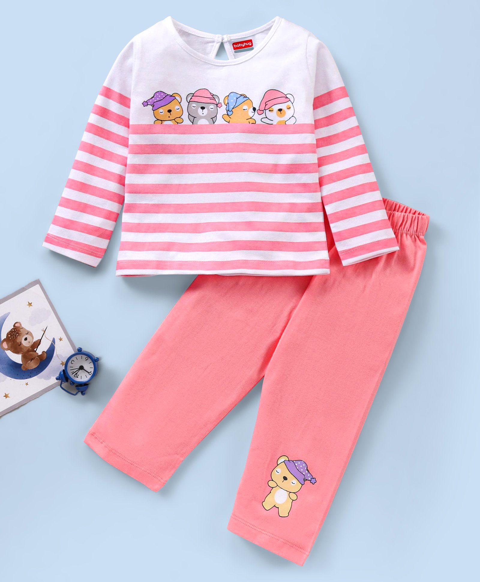Babyhug Full Sleeves Night Suit Printed - White-image-1