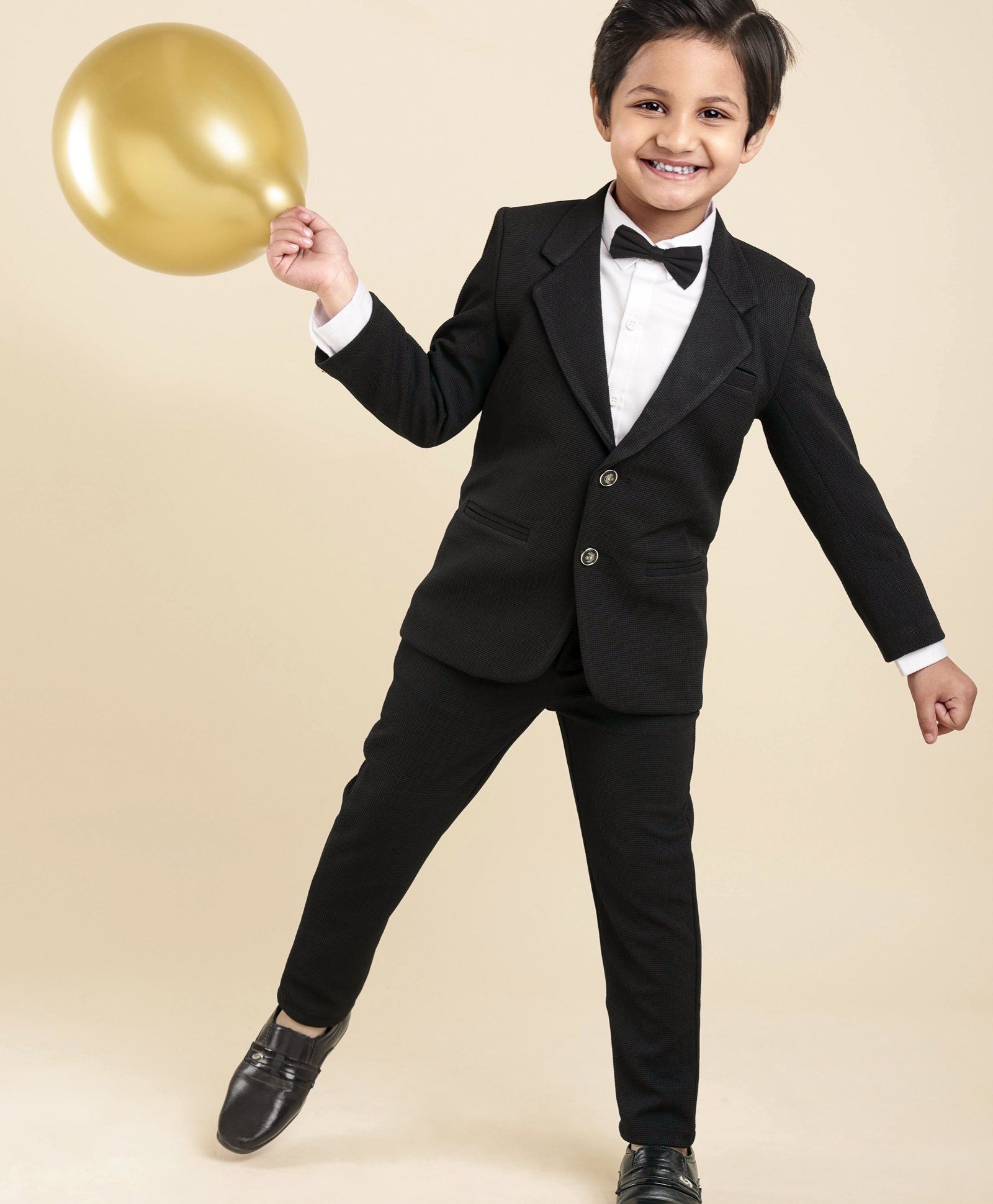 Babyhug Full Sleeves Party Suit with Bow Solid - Black-image-34