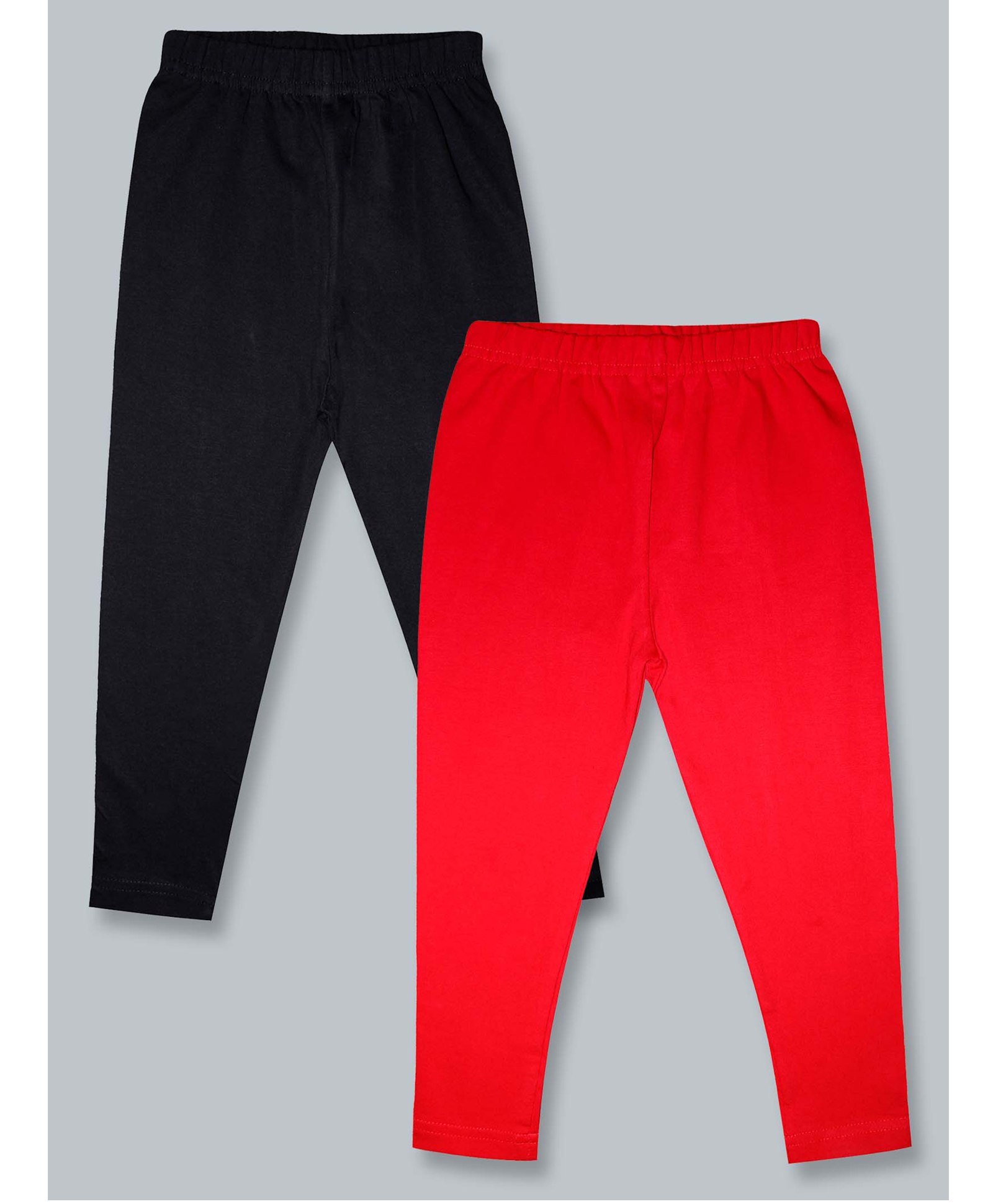 Kiddopanti Pack Of 2 Solid Leggings - Black & Red-picture-24