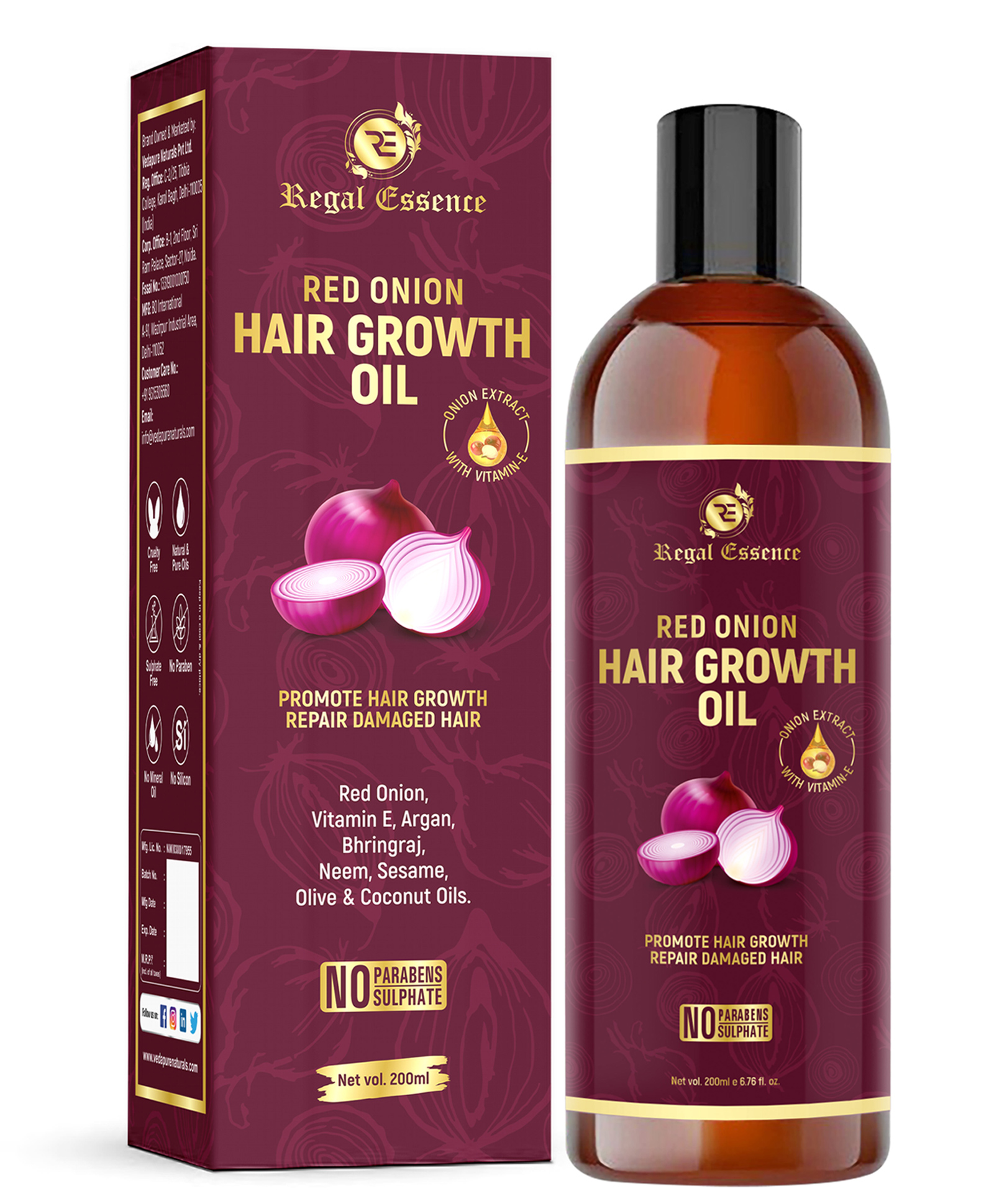 REGAL ESSENCE Red Onion Hair Oil For Hair Growth & Controls Hair Fall No  Mineral Oil Silicones & Synthetic Fragrance - 200ml Online in India, Buy at  Best Price from  -