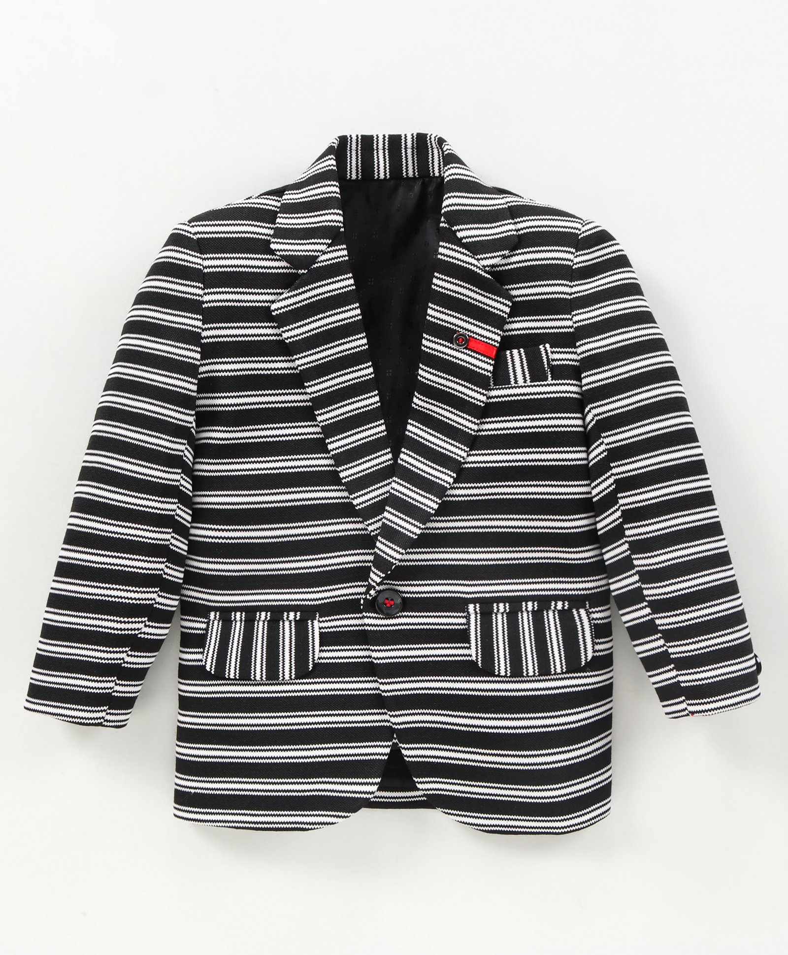 Robo Fry Cotton Knit Full Sleeves Striped Blazer - Black-image-41