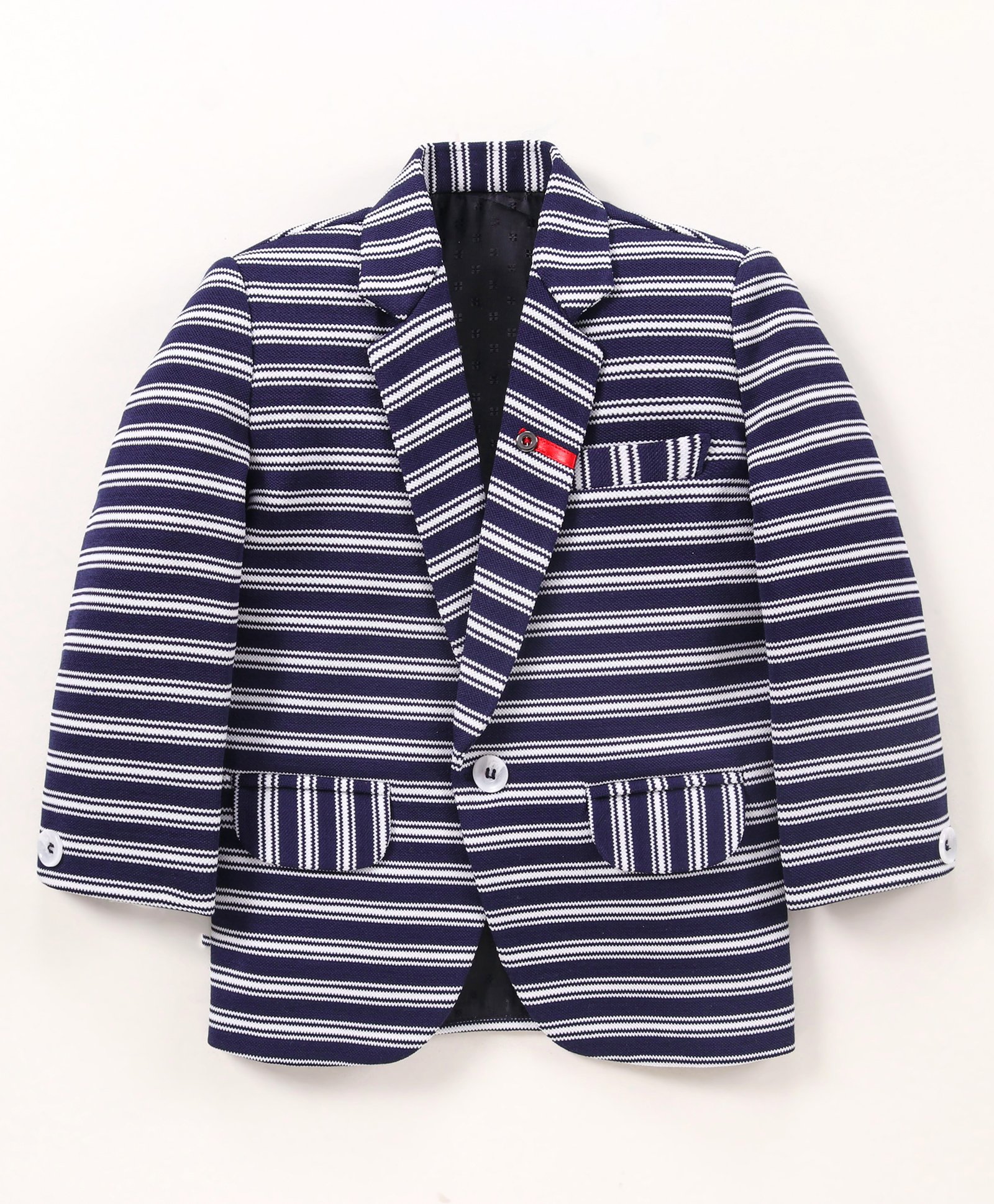 Robo Fry Cotton Knit Full Sleeves Striped Blazer - Blue-image-3