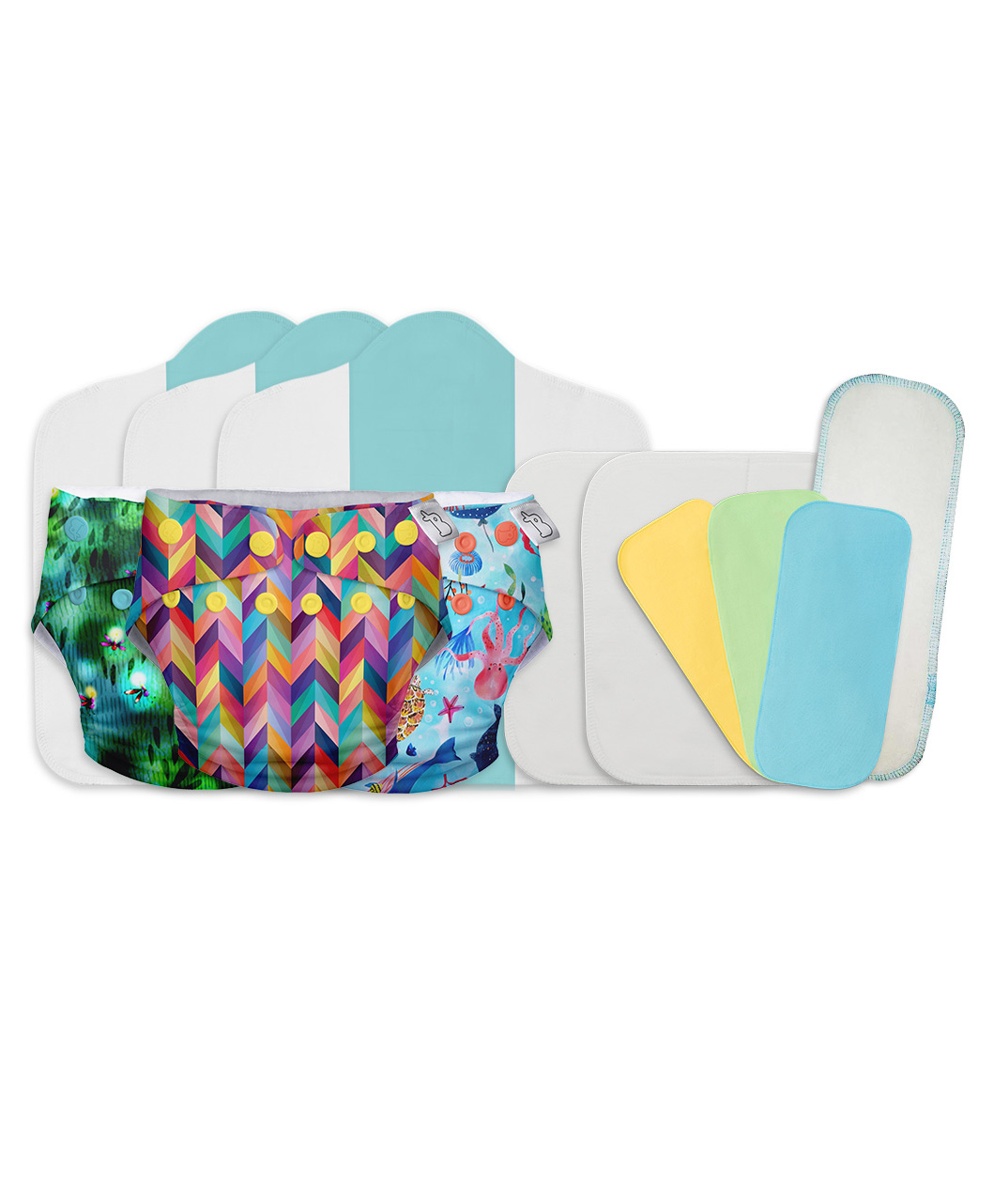 SuperBottoms Stash Builder Pack with 3 Freesize UNO Cloth Diapers Combo 3 Fleece Liners 2 Booster Pads & 1 Very Heavy Wetter Pad (Hemp Insert) (Print May Vary)-image-35