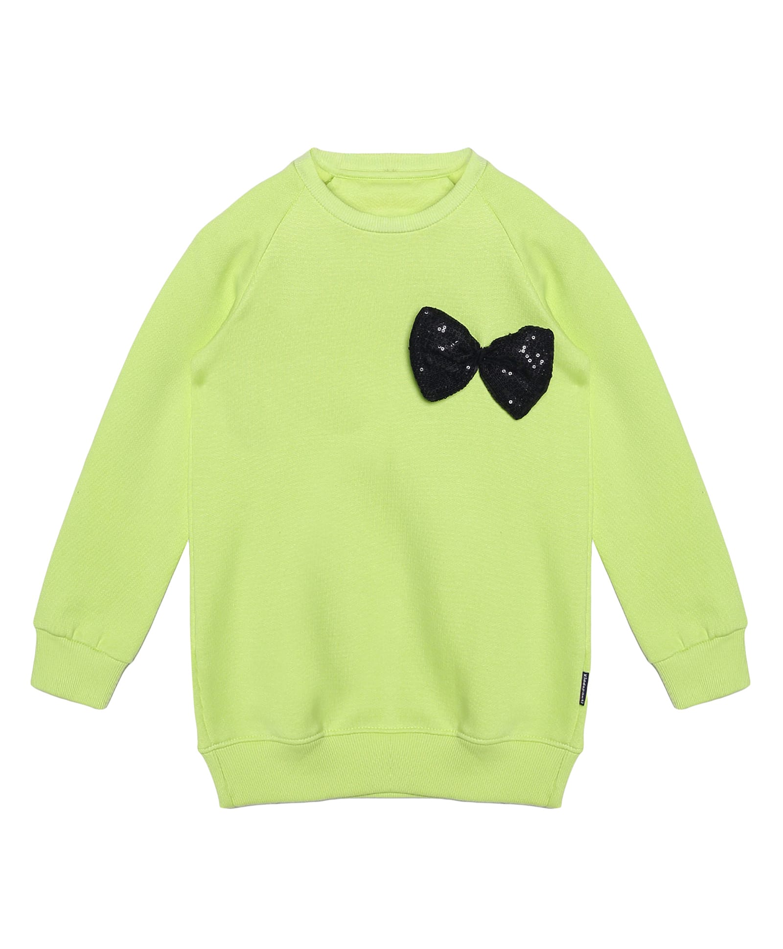 Kiddopanti Full Sleeves Sequin Bow Applique Cotton Fleece Sweatshirt - Lime Yellow-picture-15
