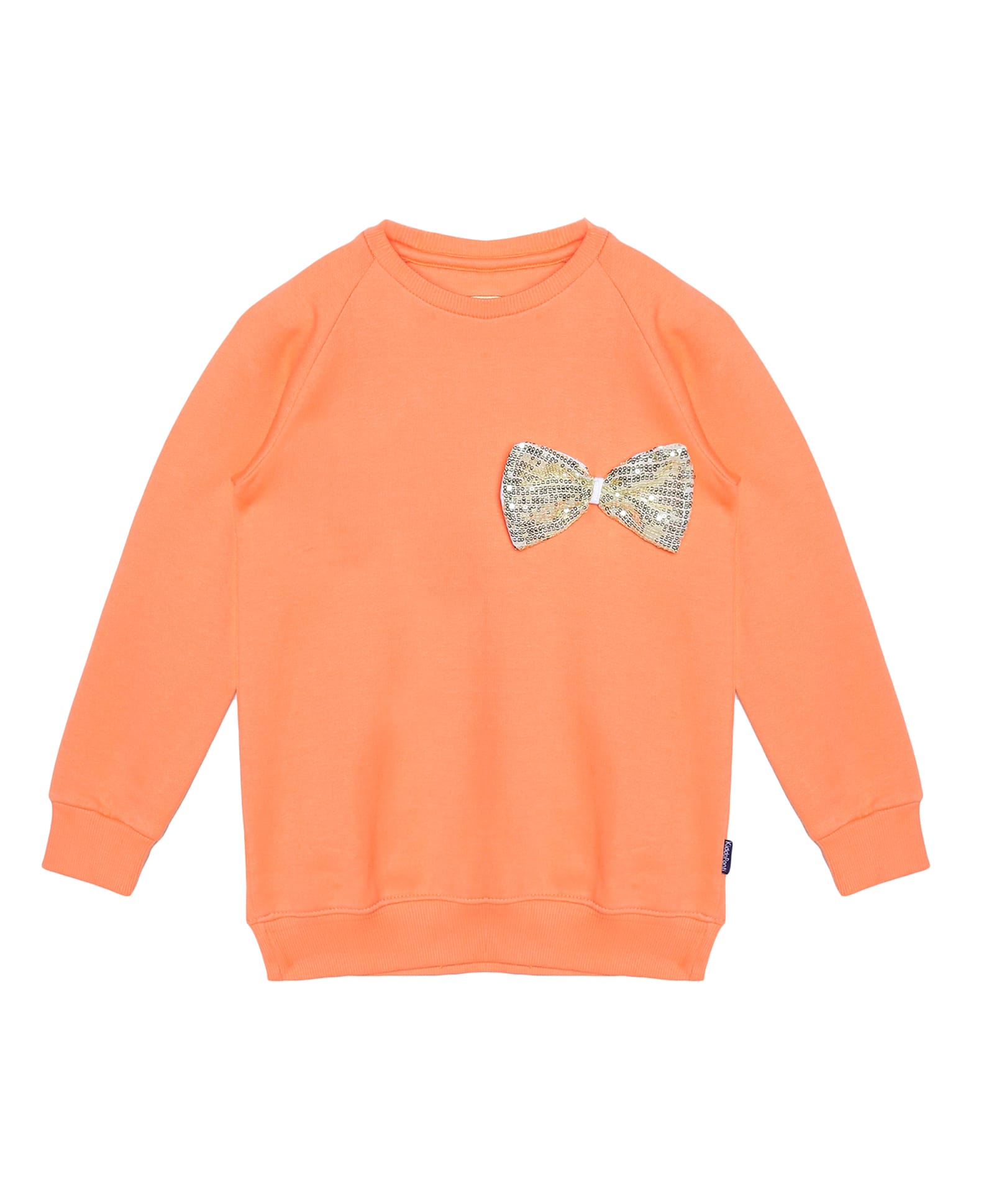 Kiddopanti Full Sleeves Sequin Bow Applique Cotton Fleece Sweatshirt - Peach-image-43