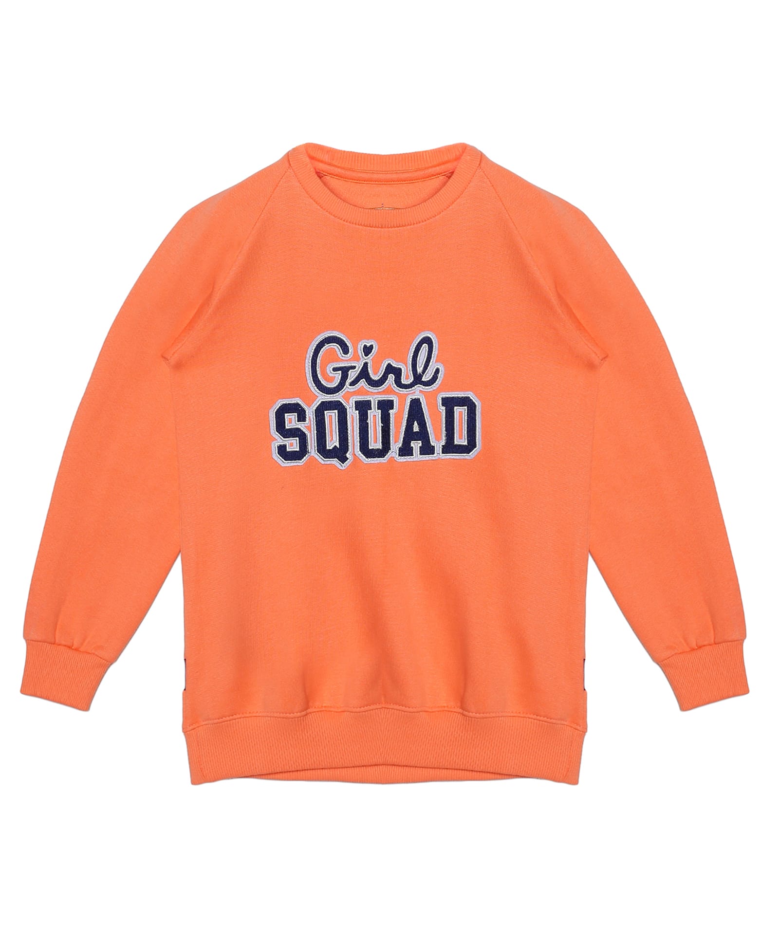 Kiddopanti Full Sleeves Girl Squad Text Applique Cotton Fleece Sweatshirt - Peach-picture-26
