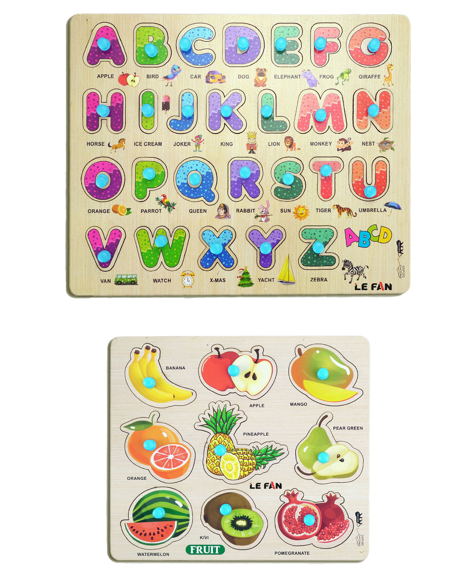 Mingkids Educational Jigsaw Puzzles Learning Toys Kit Board GameSet of ABCD Alphabet & Fruits Educational Toy Pack of 2 - 35 Pieces-image-2
