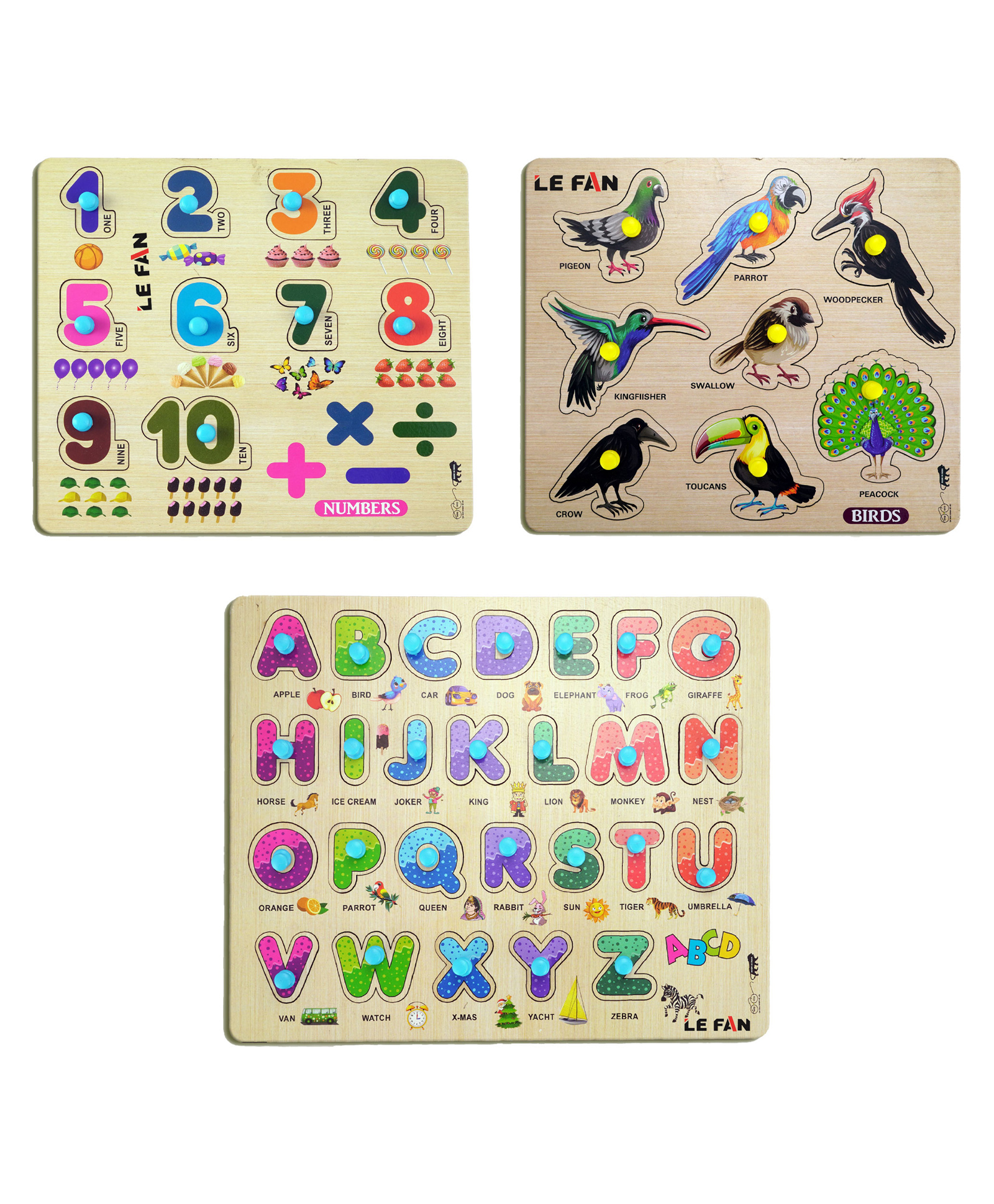 Mingkids Kids Educational Jigsaw Puzzles Learning Toys Kit Board Game Set of Numbers Alphabets & Birds Educational Toy Pack of 3- 44 Pieces-image-10