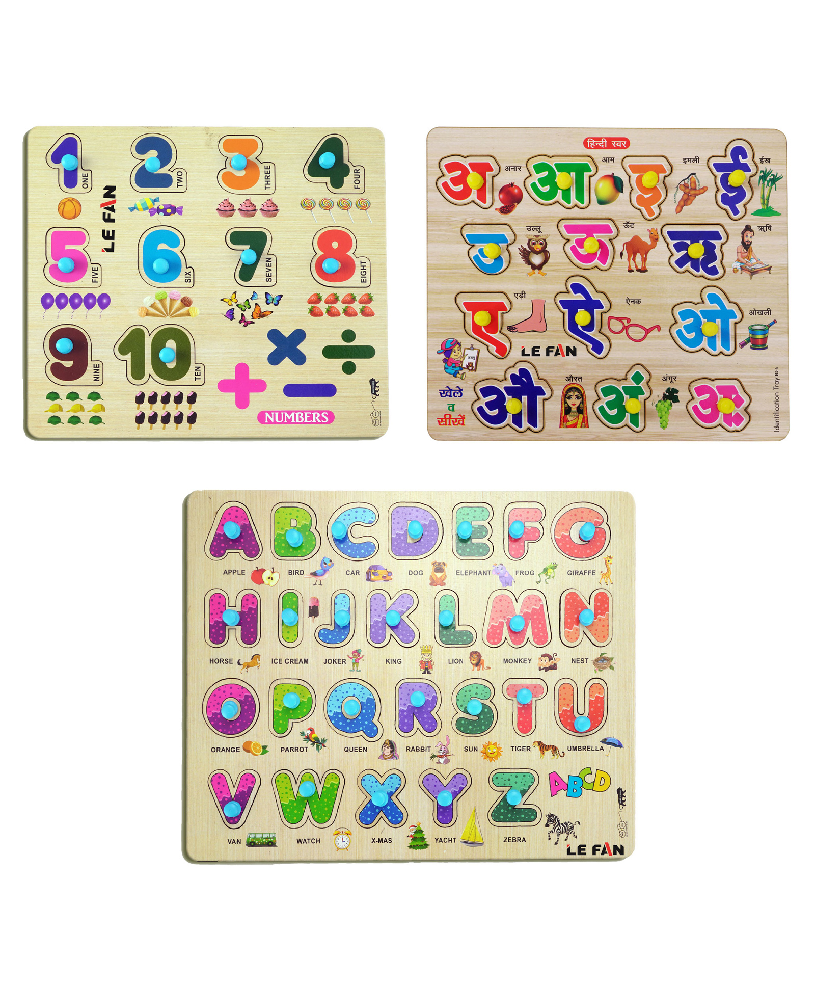 Lefan Kids Educational Jigsaw Puzzles Learning Toys Kit Board Game Set of Numbers Alphabets & Flower Educational Toy Pack of 3 - 41 Pieces-image-11