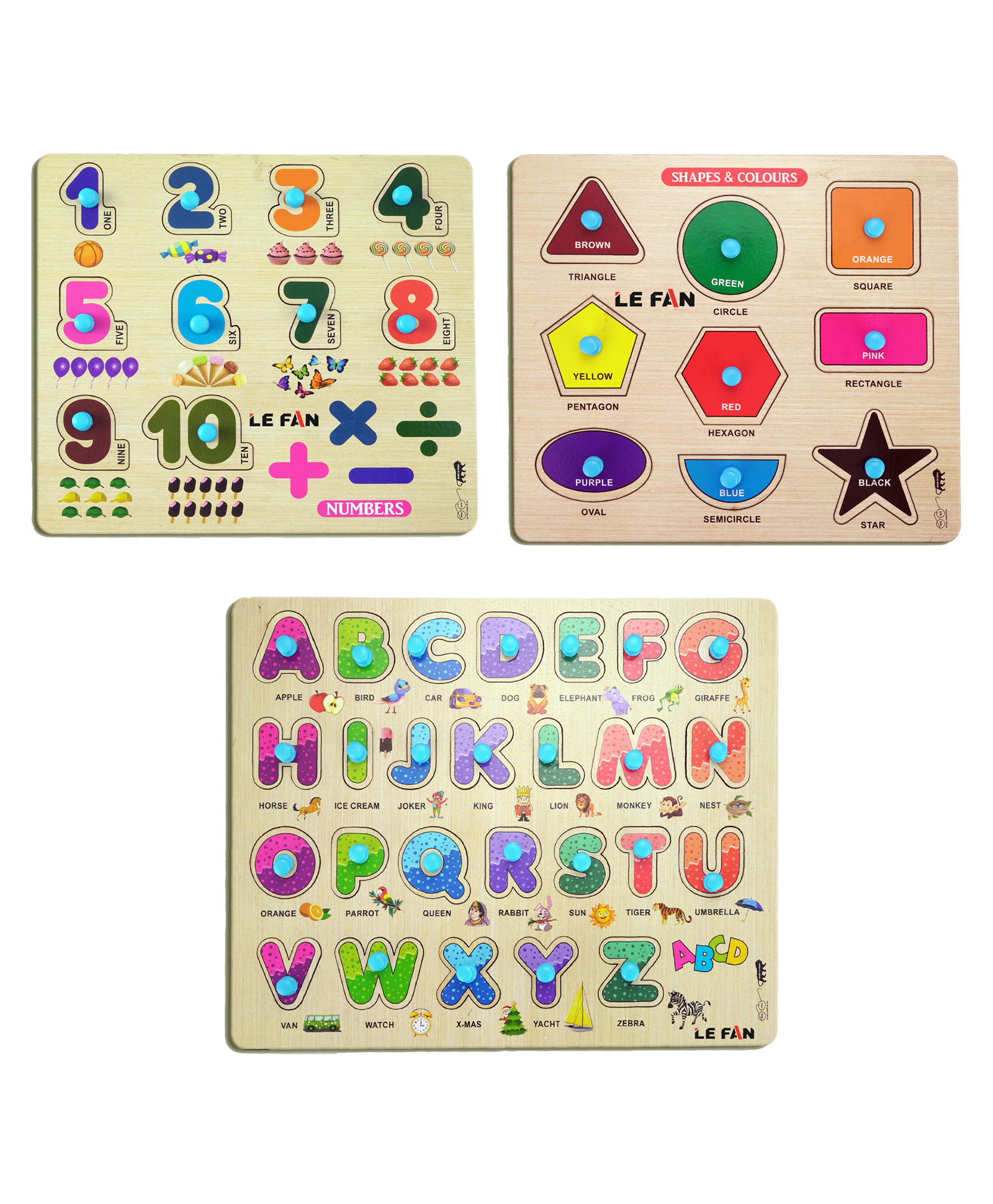 Mingkids Kids Educational Puzzles Learning Toys Kit Board Game Set of Numbers Alphabets &Shapes & Colours Educational Toy Pack of 3 - 45 Pieces-image-9