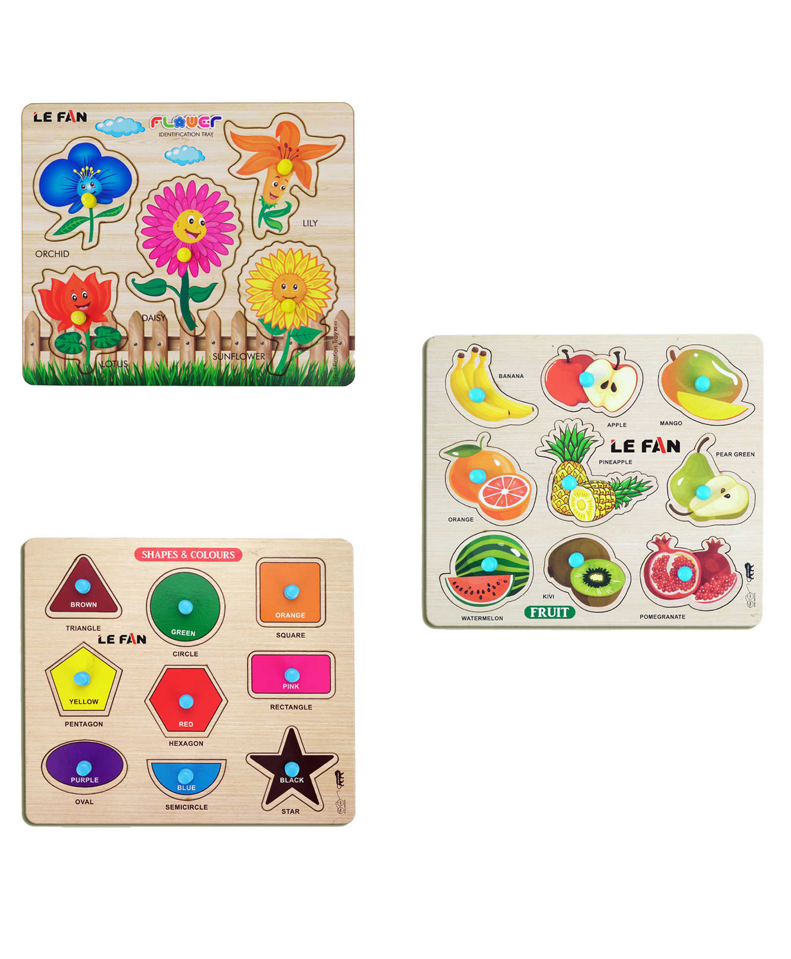 Mingkids Kids Fort Pre Nursery Educational  Puzzles for Adults kids Learning Toys Kit Board Game 3 pcs Set of Flower, Fruits & Shapes & Colours - 23 Pieces-image-43