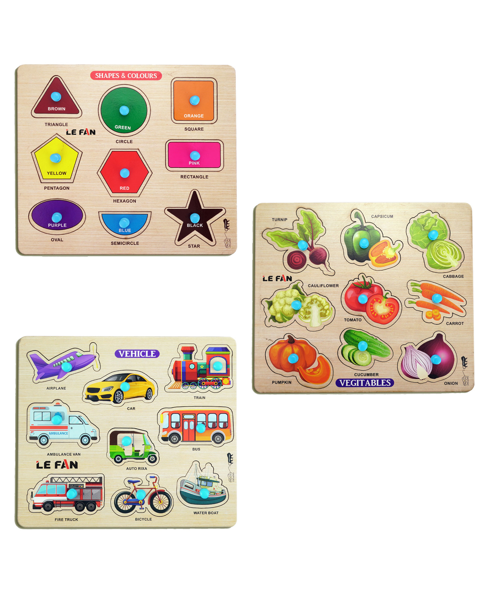Mingkids Educational Jigsaw PuzzlesLearning Toys Kit Board GameSet of Shapes & Colours Vegetables & Vehicle - 27 Pieces-image-34
