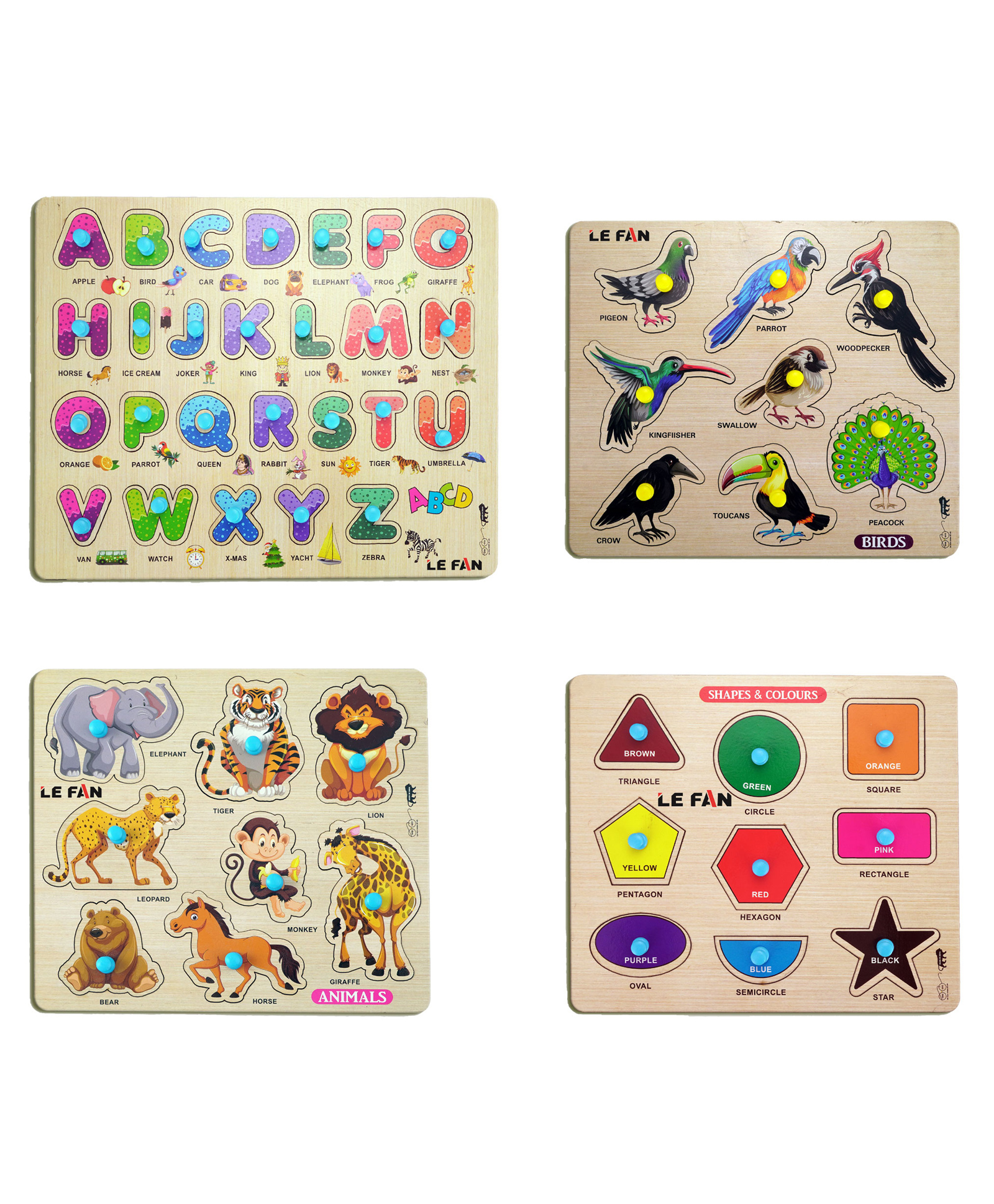 Mingkids Puzzles Board Game Set of ABCD Alphabets Birds Animals & Shapes & Colours Pack of 4 - 51 Pieces-image-6